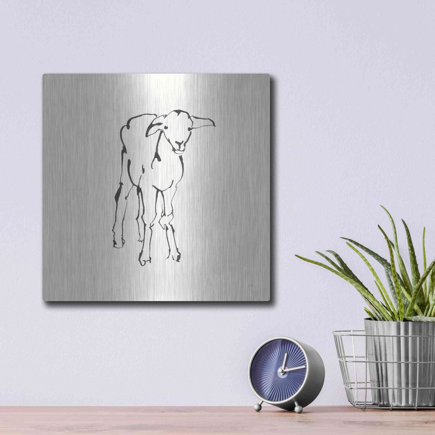 Luxe Metal Art 'Line Lamb' by Chris Paschke, Metal Wall Art,12x12