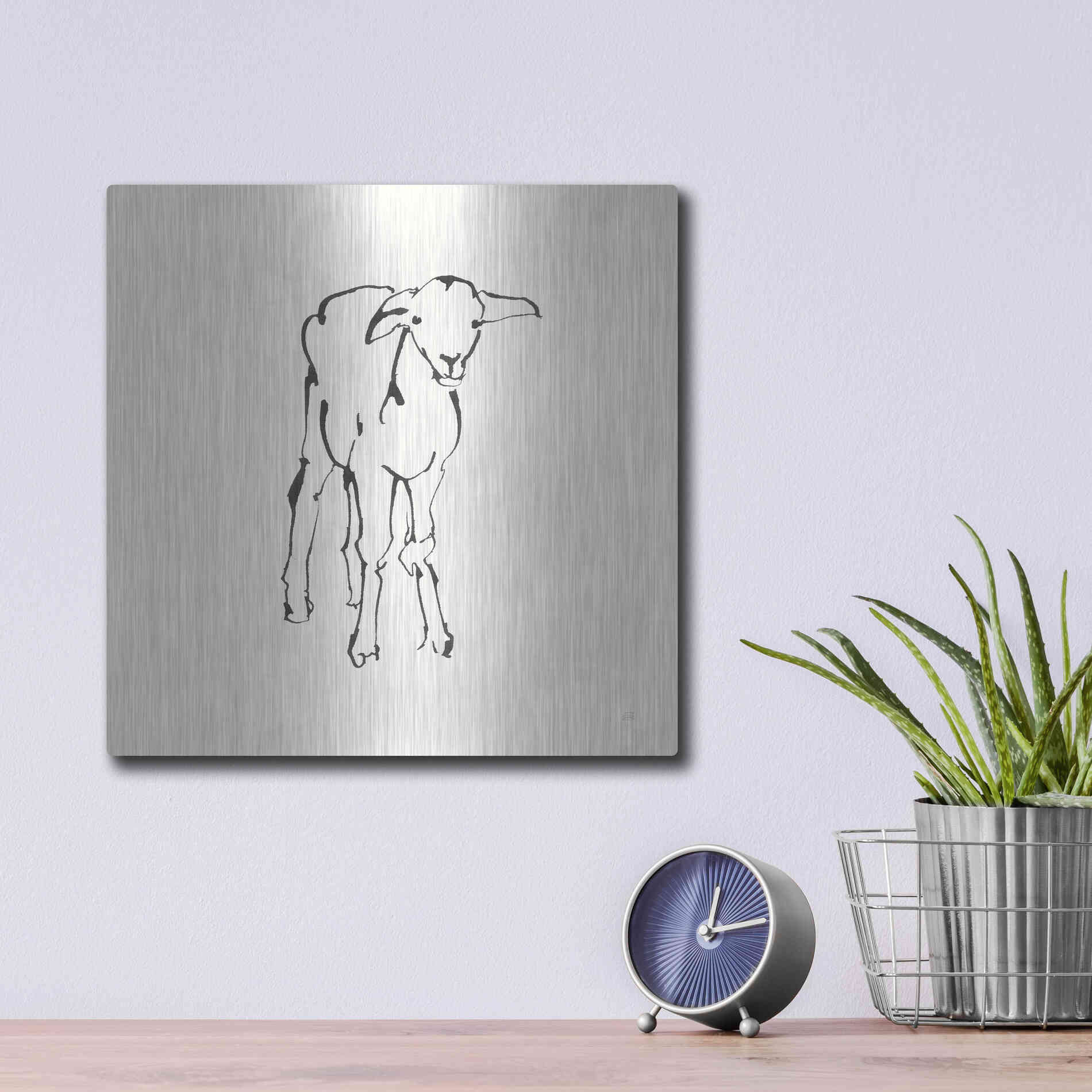 Luxe Metal Art 'Line Lamb' by Chris Paschke, Metal Wall Art,12x12
