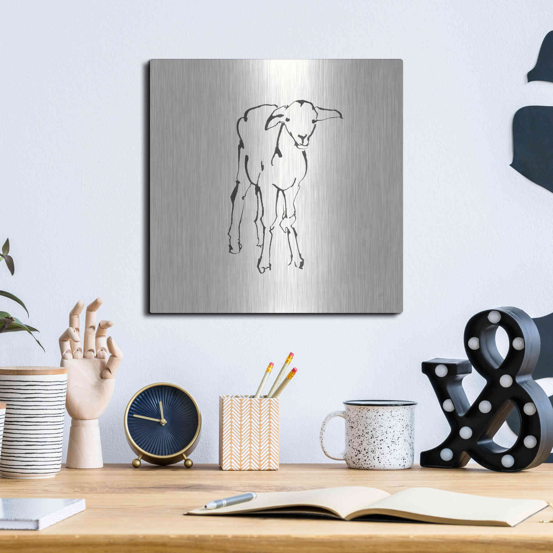 Luxe Metal Art 'Line Lamb' by Chris Paschke, Metal Wall Art,12x12