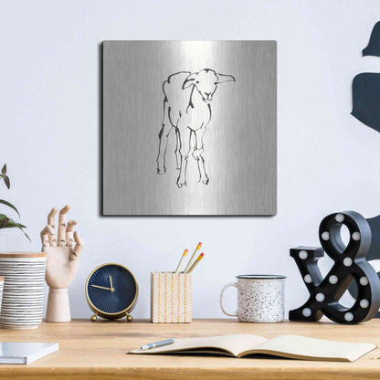 Luxe Metal Art 'Line Lamb' by Chris Paschke, Metal Wall Art,12x12