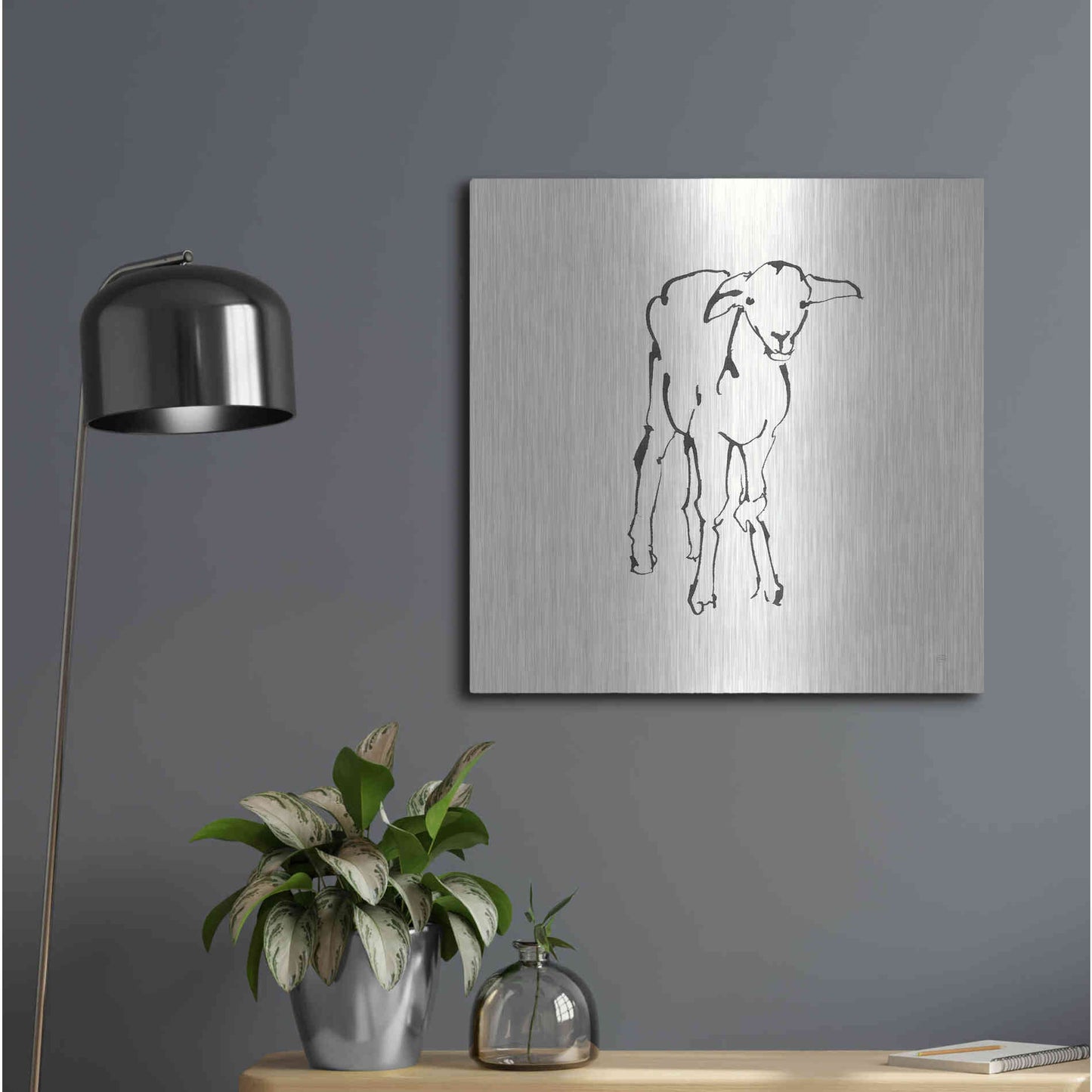 Luxe Metal Art 'Line Lamb' by Chris Paschke, Metal Wall Art,24x24