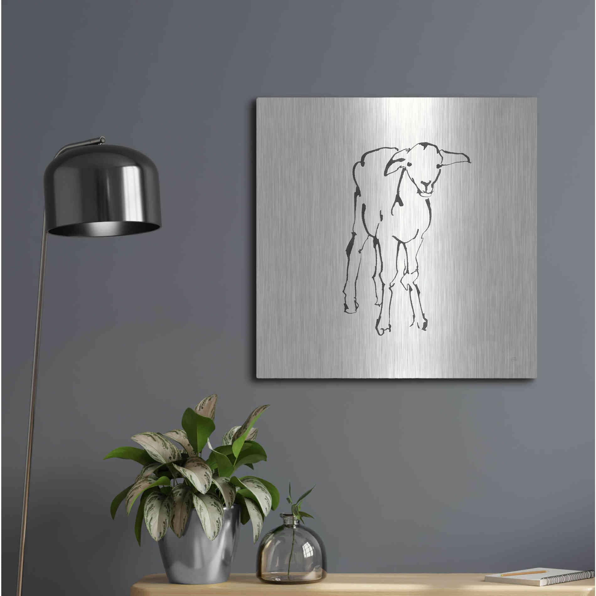 Luxe Metal Art 'Line Lamb' by Chris Paschke, Metal Wall Art,24x24