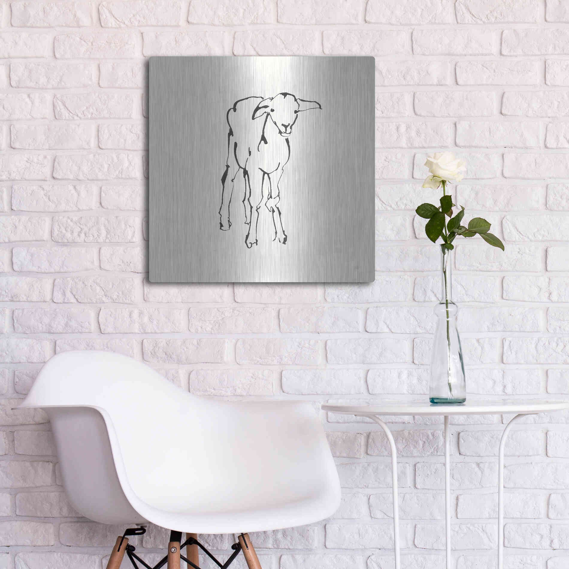 Luxe Metal Art 'Line Lamb' by Chris Paschke, Metal Wall Art,24x24