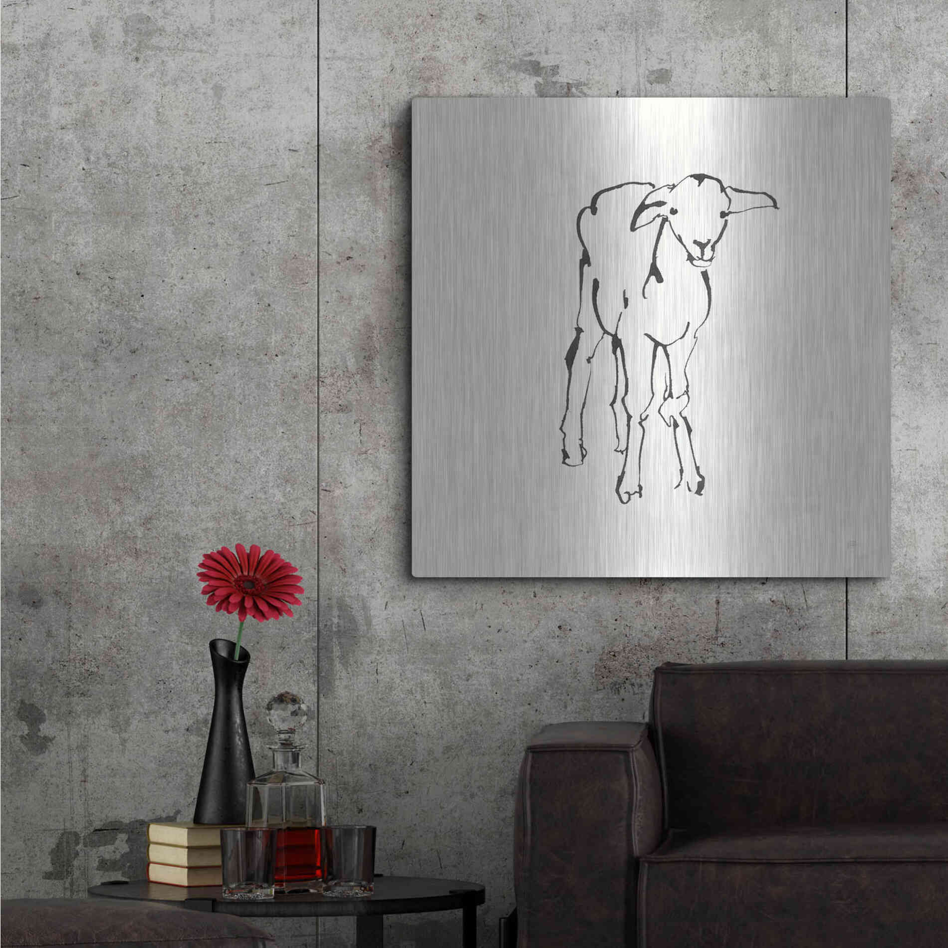 Luxe Metal Art 'Line Lamb' by Chris Paschke, Metal Wall Art,36x36