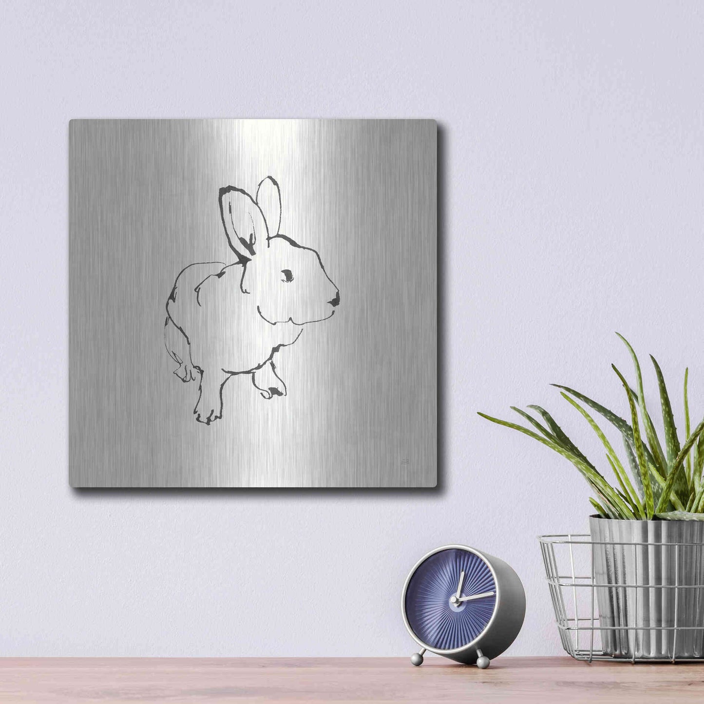 Luxe Metal Art 'Line Bunny II' by Chris Paschke, Metal Wall Art,12x12