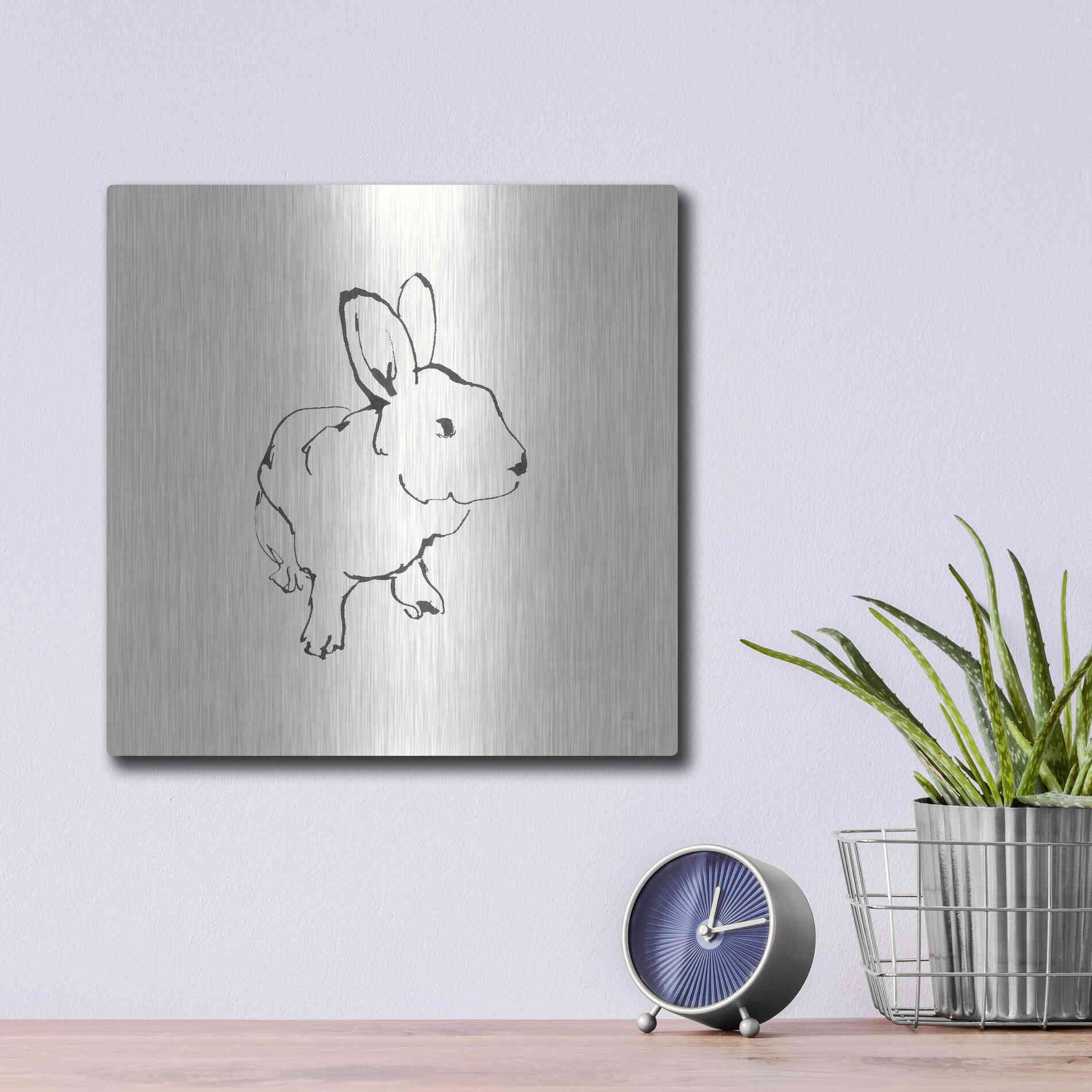 Luxe Metal Art 'Line Bunny II' by Chris Paschke, Metal Wall Art,12x12