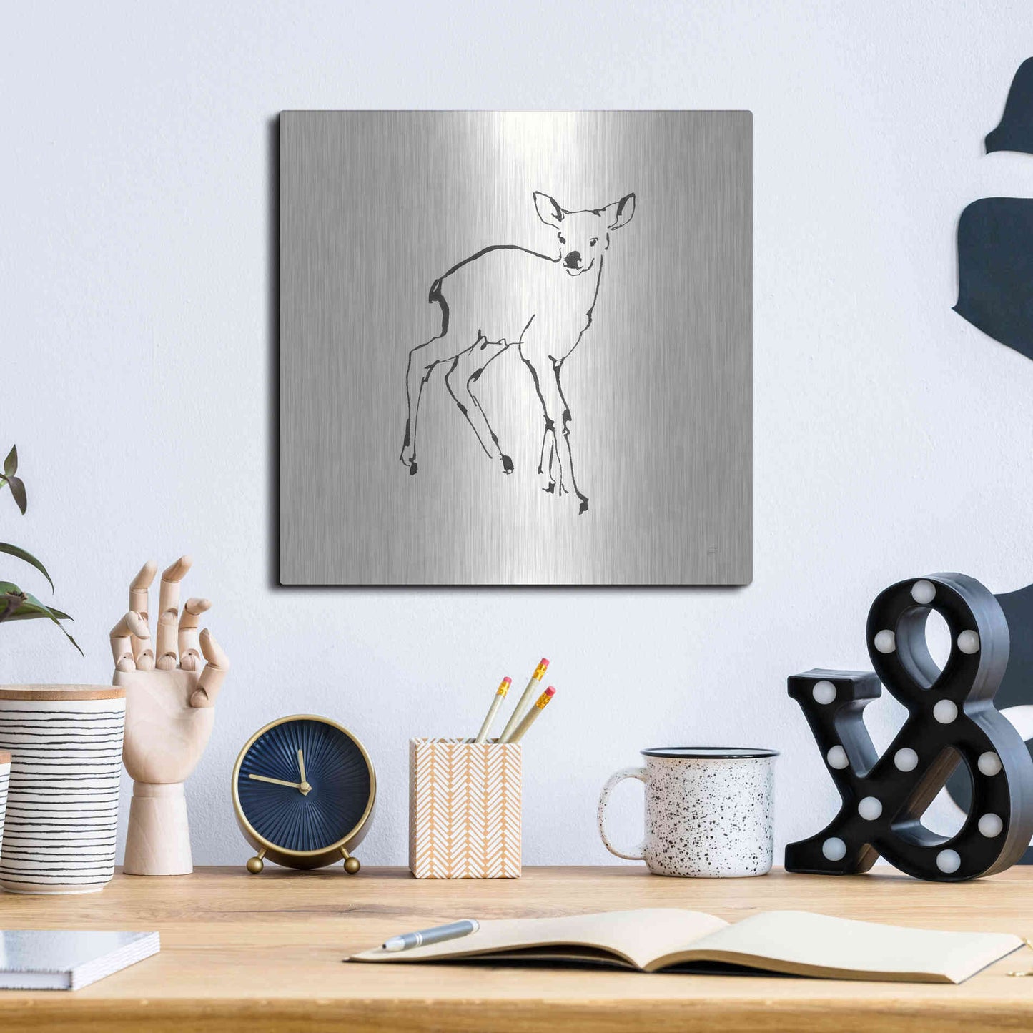 Luxe Metal Art 'Line Fawn' by Chris Paschke, Metal Wall Art,12x12