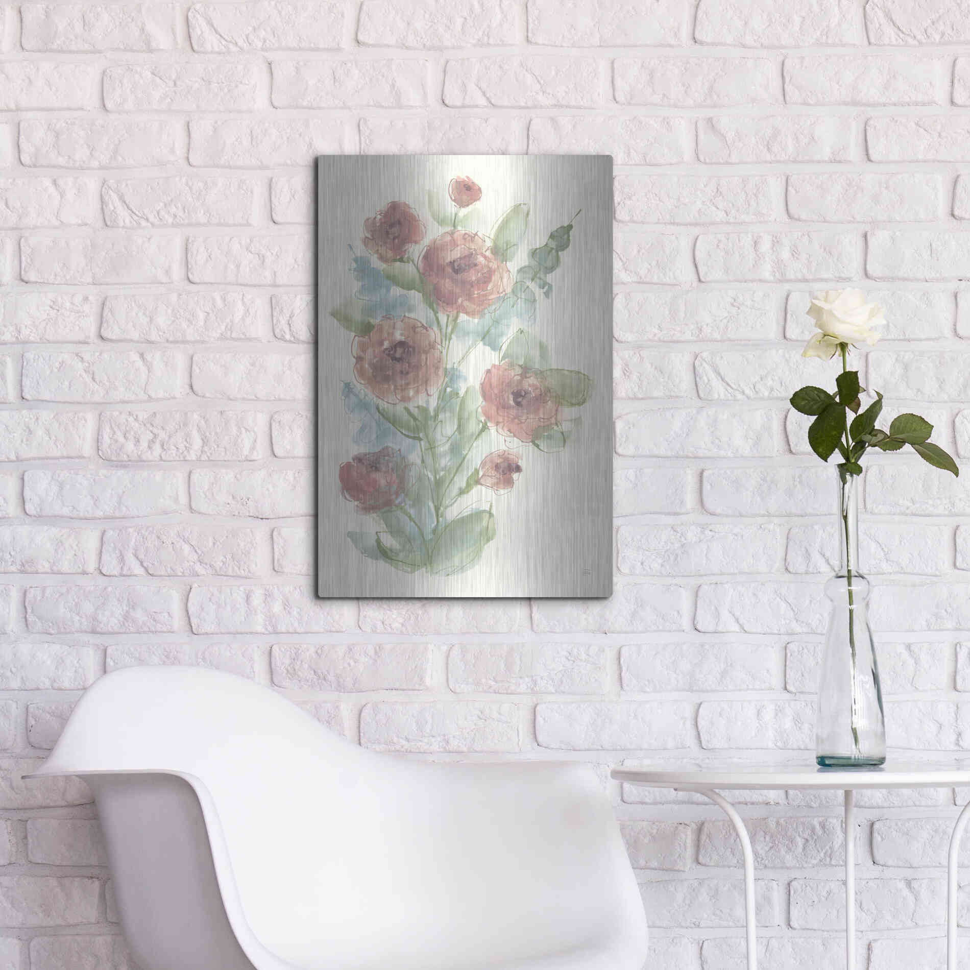 Luxe Metal Art 'Camellia Bouquet II' by Chris Paschke, Metal Wall Art,16x24