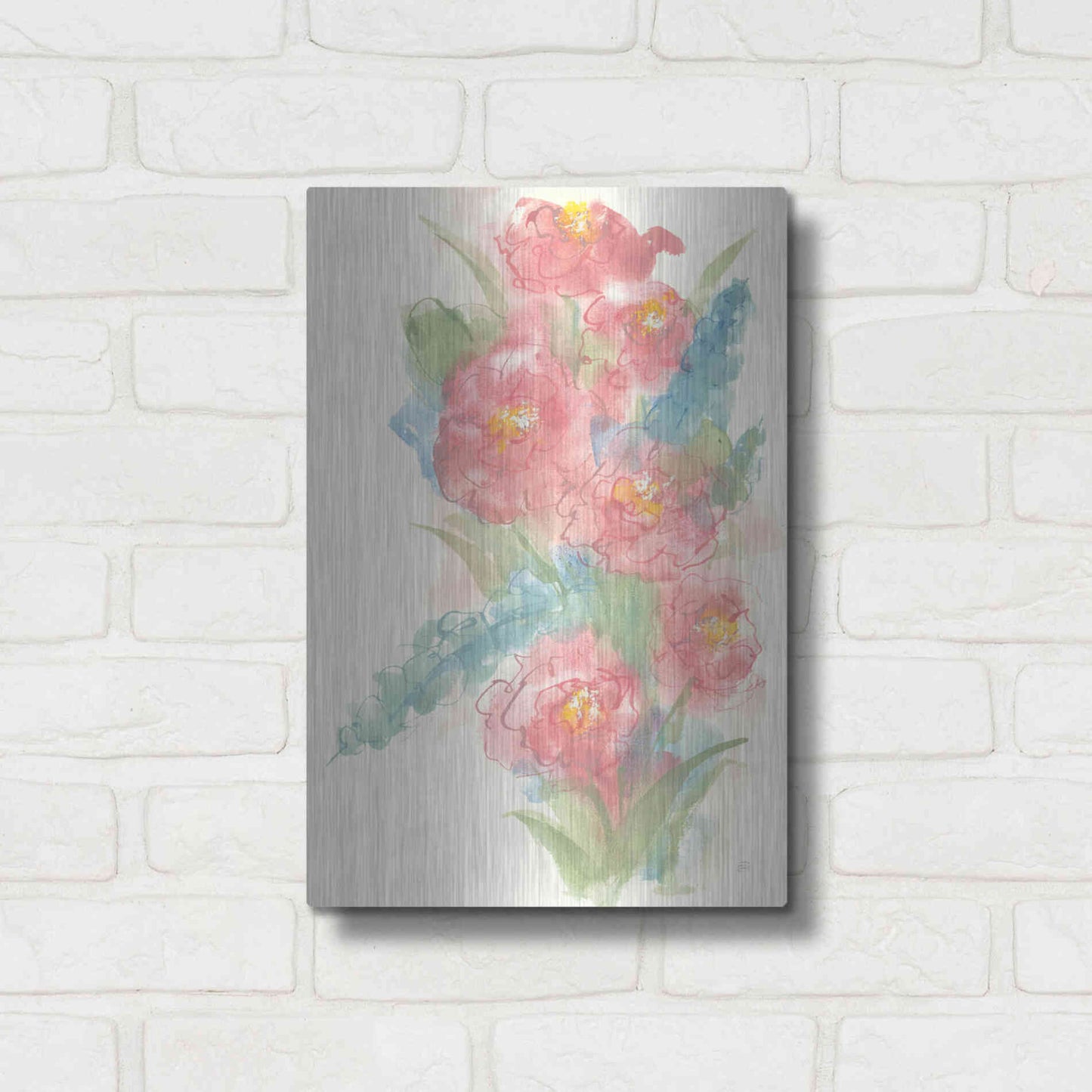 Luxe Metal Art 'Peony Bouquet I' by Chris Paschke, Metal Wall Art,12x16