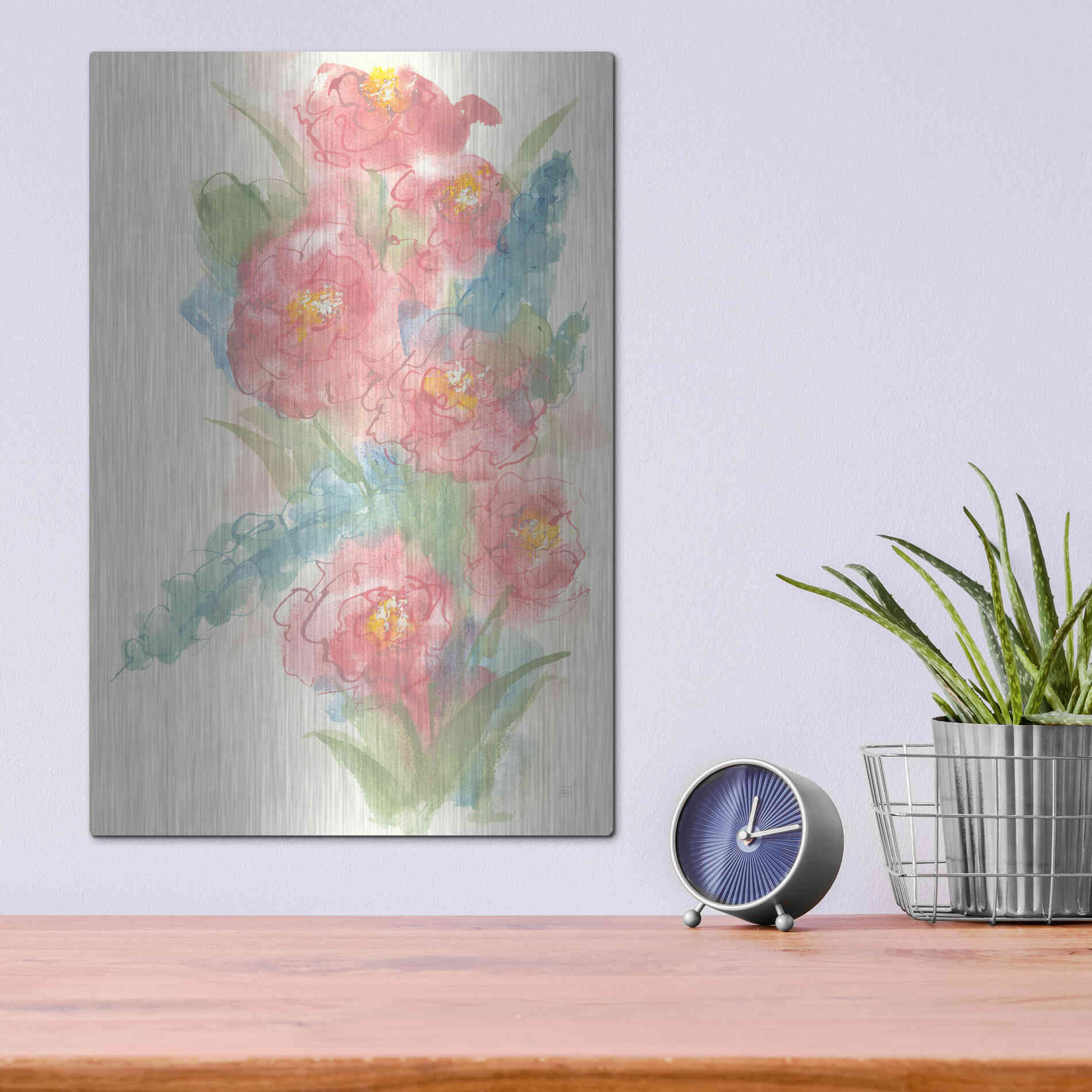 Luxe Metal Art 'Peony Bouquet I' by Chris Paschke, Metal Wall Art,12x16