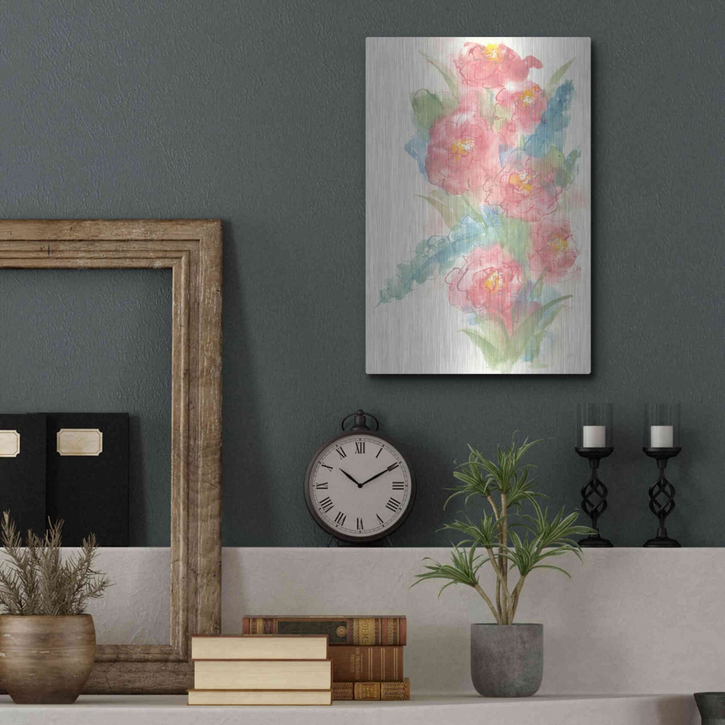 Luxe Metal Art 'Peony Bouquet I' by Chris Paschke, Metal Wall Art,12x16