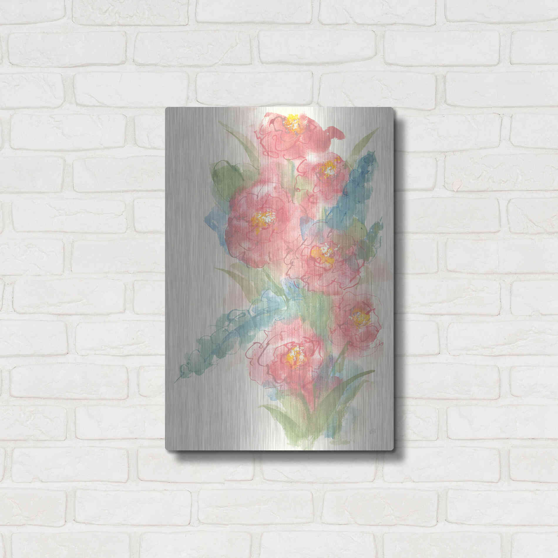 Luxe Metal Art 'Peony Bouquet I' by Chris Paschke, Metal Wall Art,16x24