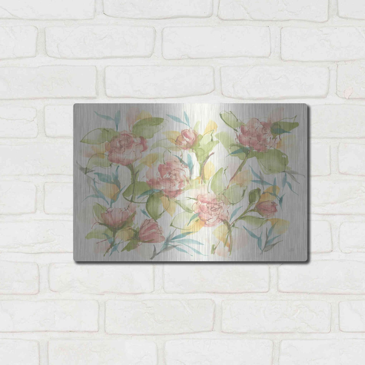 Luxe Metal Art 'Blush Camellias' by Chris Paschke, Metal Wall Art,16x12