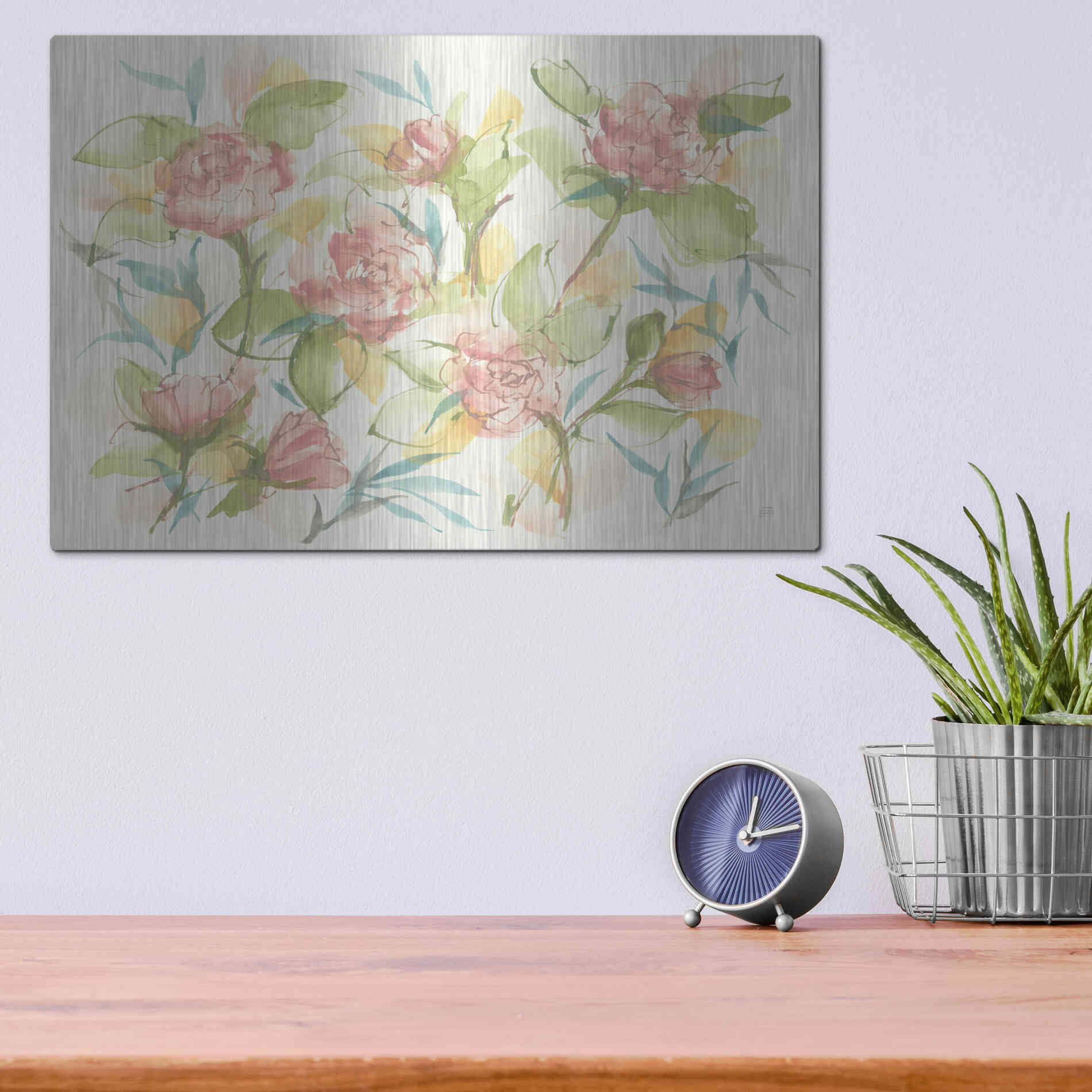 Luxe Metal Art 'Blush Camellias' by Chris Paschke, Metal Wall Art,16x12