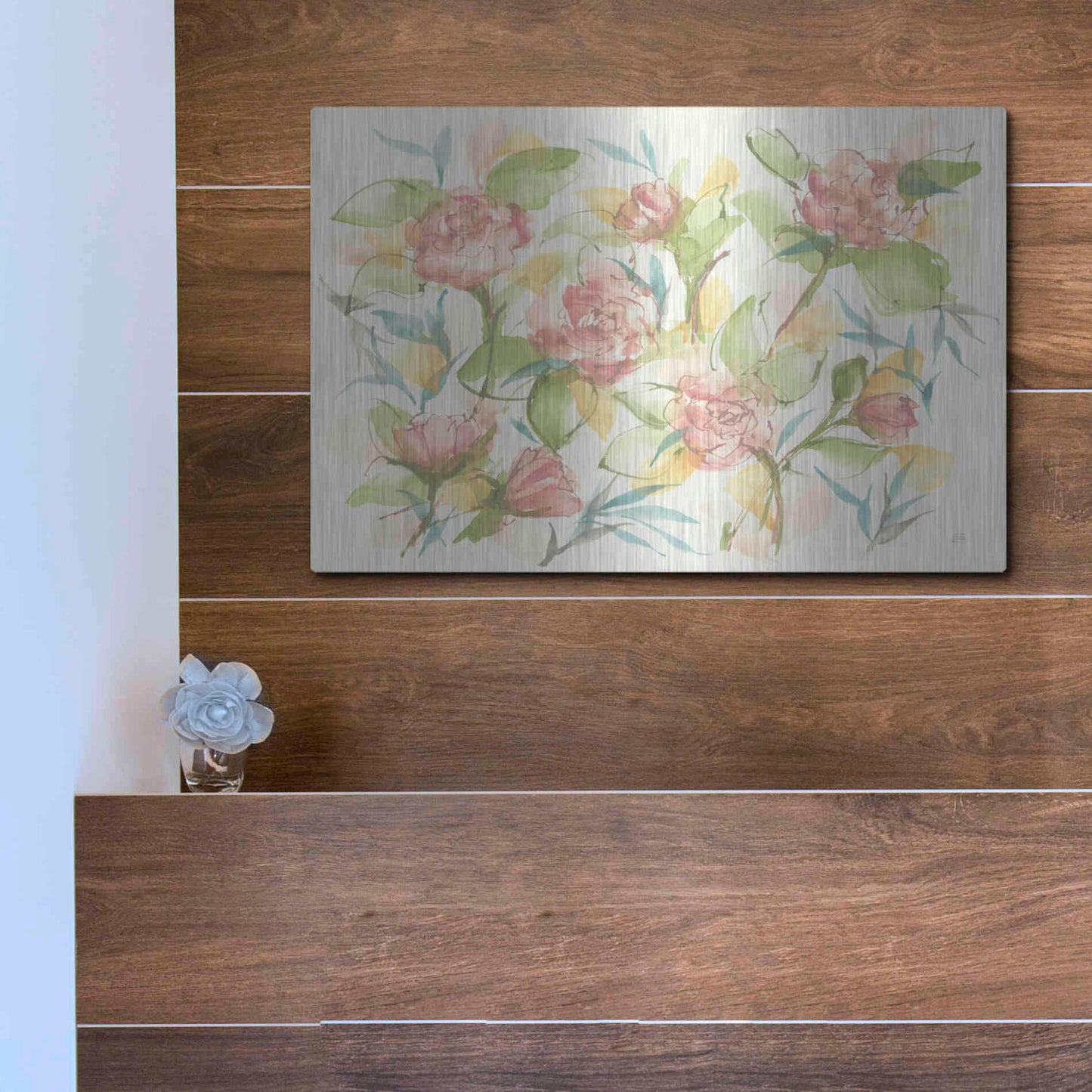 Luxe Metal Art 'Blush Camellias' by Chris Paschke, Metal Wall Art,16x12