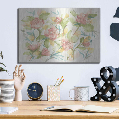 Luxe Metal Art 'Blush Camellias' by Chris Paschke, Metal Wall Art,16x12