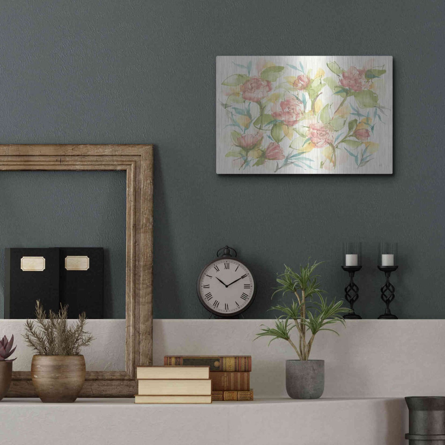 Luxe Metal Art 'Blush Camellias' by Chris Paschke, Metal Wall Art,16x12