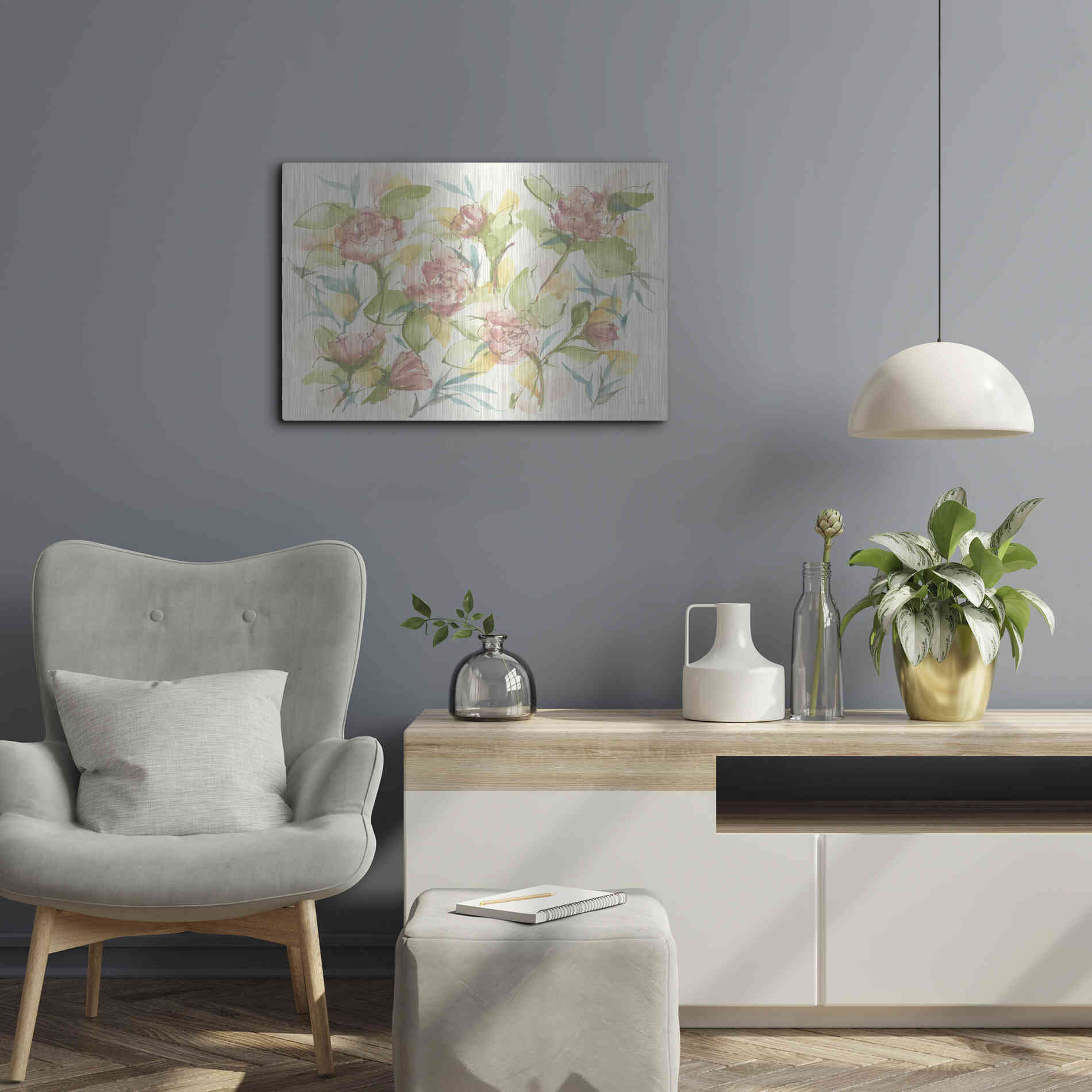 Luxe Metal Art 'Blush Camellias' by Chris Paschke, Metal Wall Art,24x16