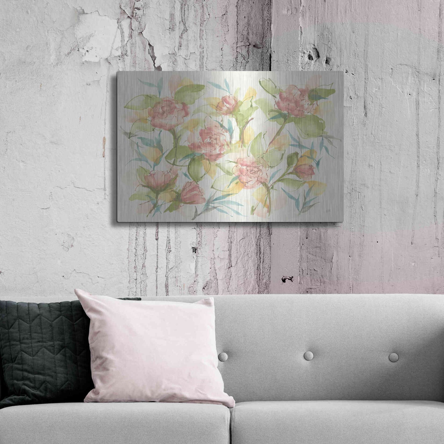 Luxe Metal Art 'Blush Camellias' by Chris Paschke, Metal Wall Art,36x24