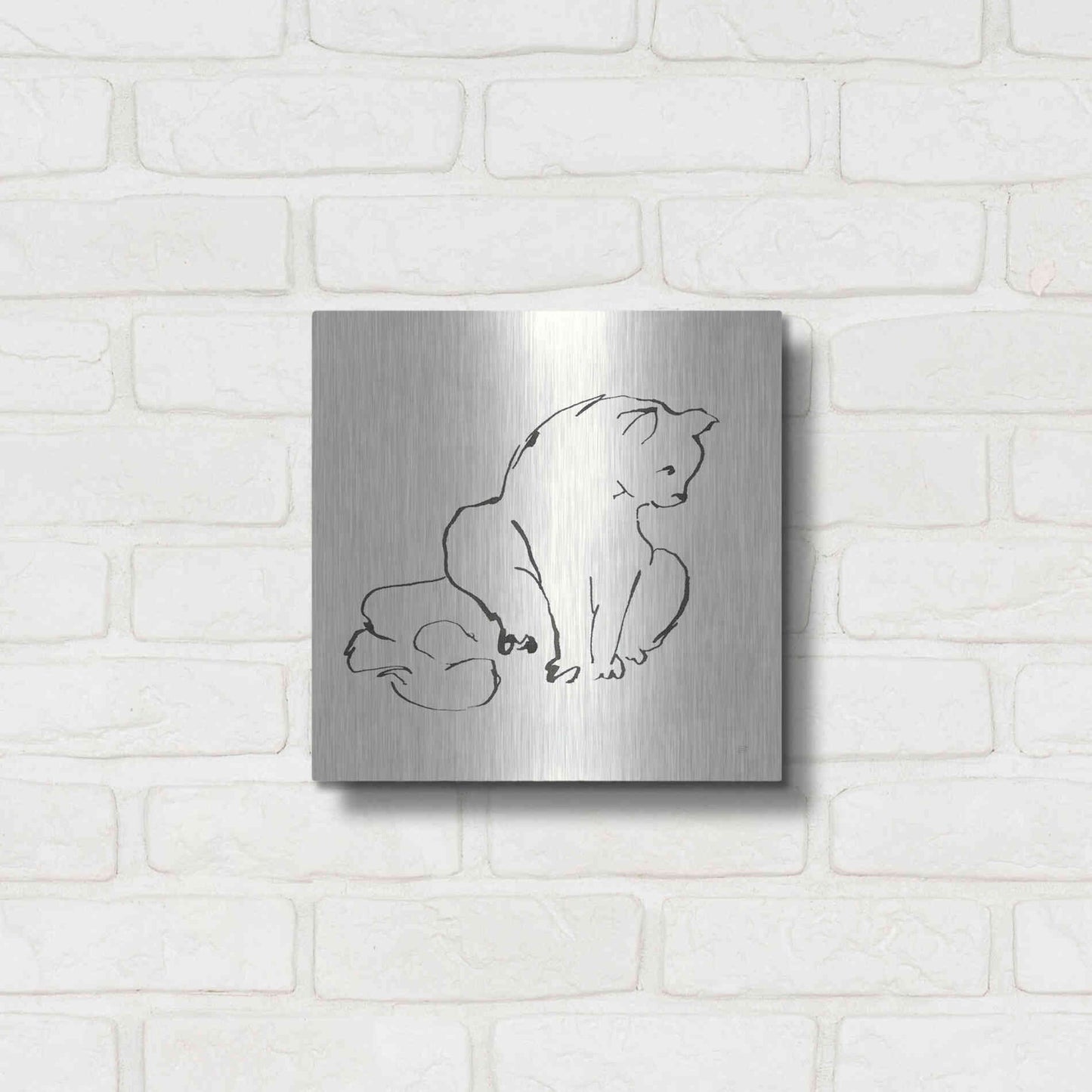 Luxe Metal Art 'Line Kitten II' by Chris Paschke, Metal Wall Art,12x12