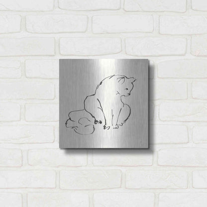 Luxe Metal Art 'Line Kitten II' by Chris Paschke, Metal Wall Art,12x12