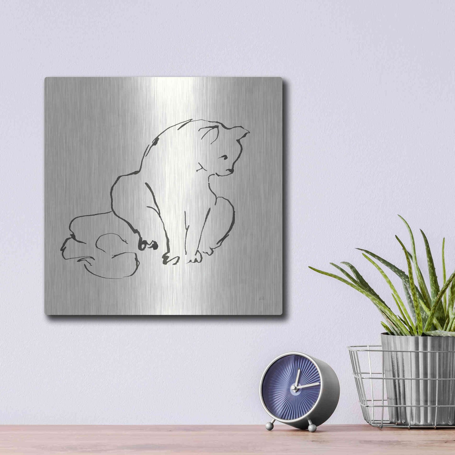 Luxe Metal Art 'Line Kitten II' by Chris Paschke, Metal Wall Art,12x12