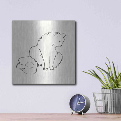 Luxe Metal Art 'Line Kitten II' by Chris Paschke, Metal Wall Art,12x12