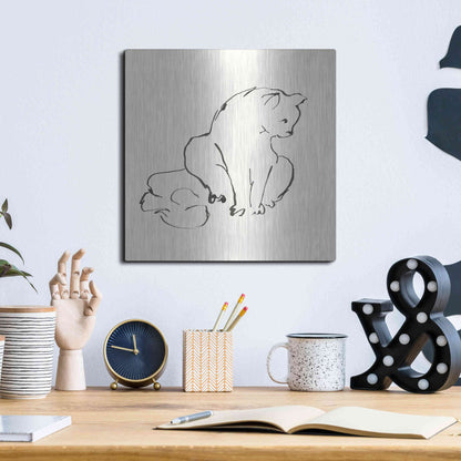 Luxe Metal Art 'Line Kitten II' by Chris Paschke, Metal Wall Art,12x12