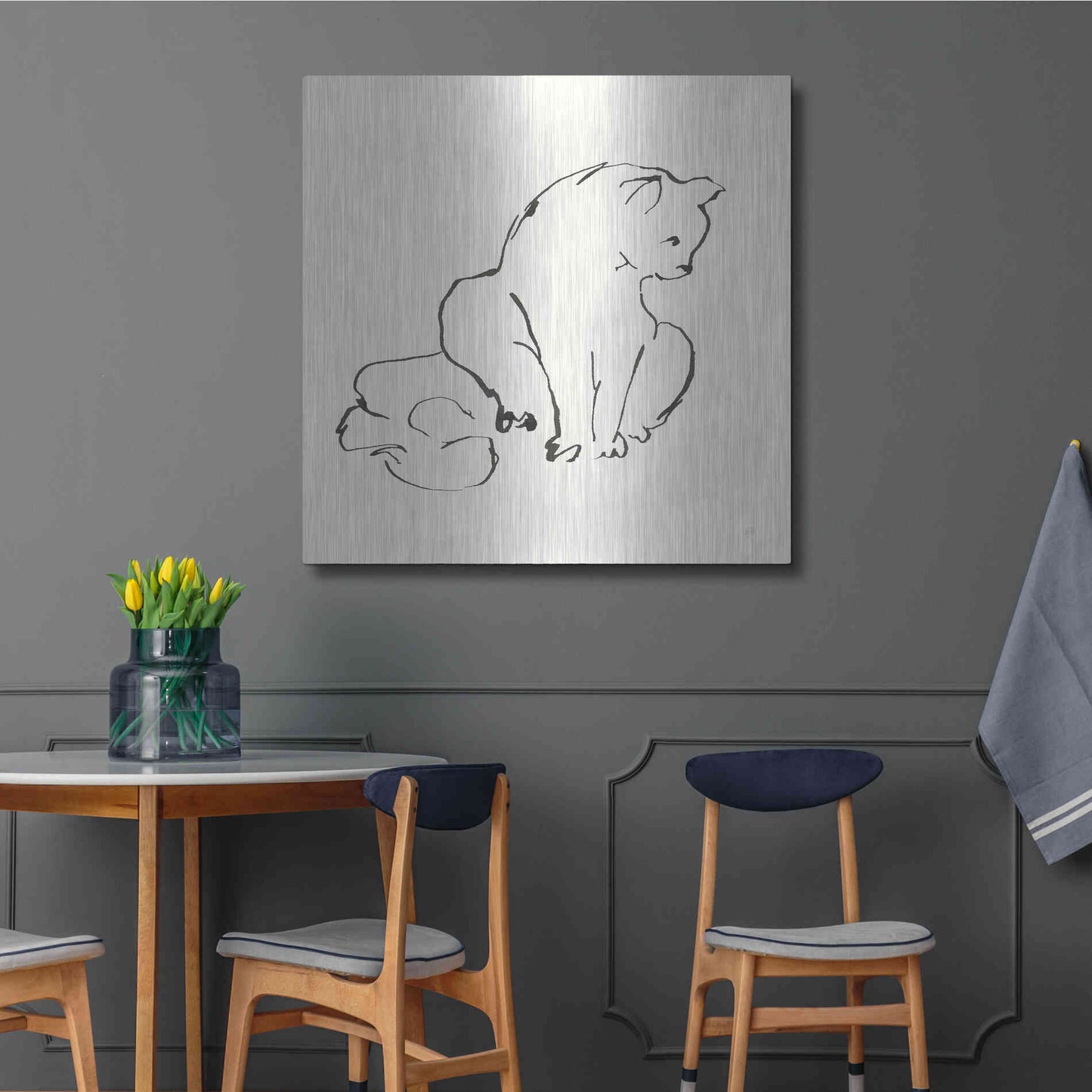 Luxe Metal Art 'Line Kitten II' by Chris Paschke, Metal Wall Art,36x36