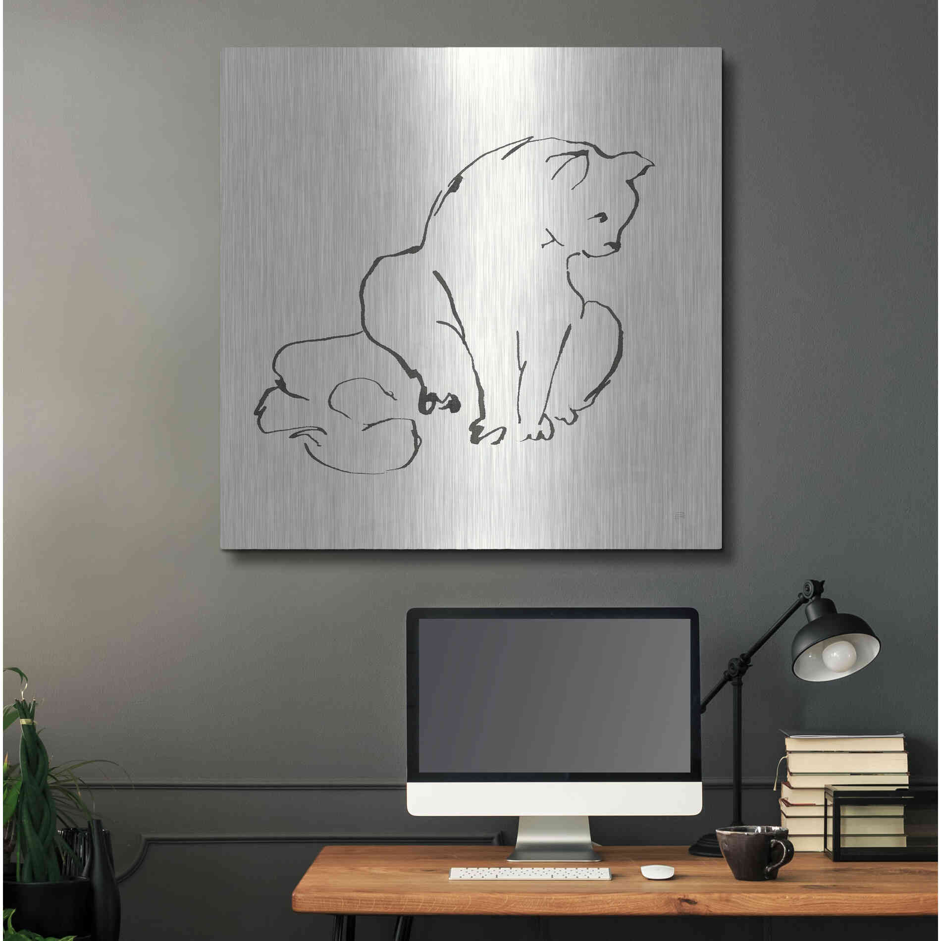 Luxe Metal Art 'Line Kitten II' by Chris Paschke, Metal Wall Art,36x36