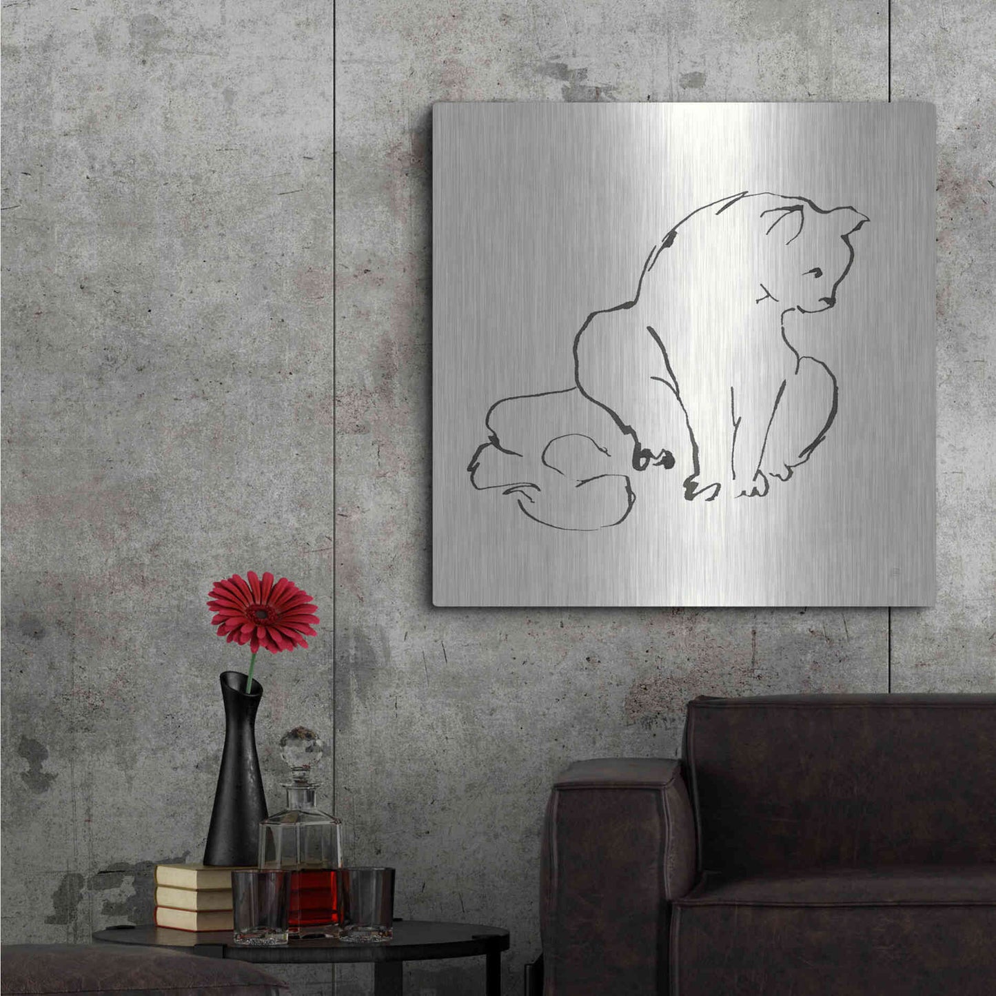 Luxe Metal Art 'Line Kitten II' by Chris Paschke, Metal Wall Art,36x36