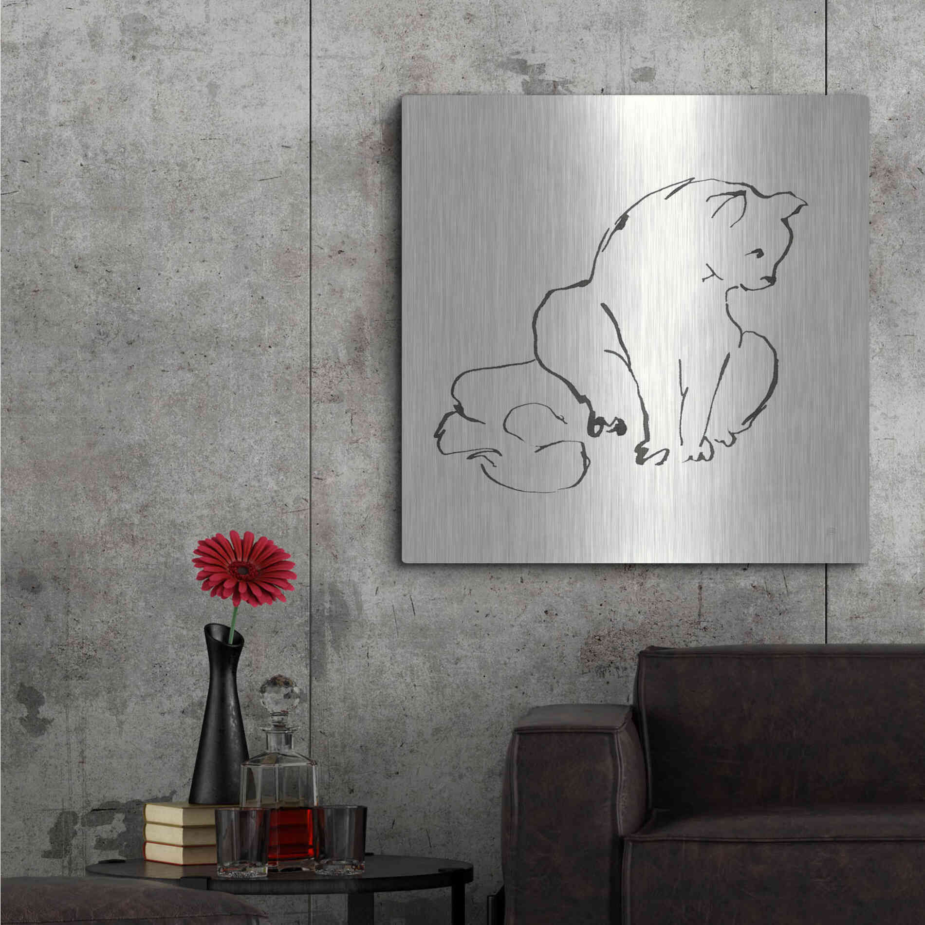 Luxe Metal Art 'Line Kitten II' by Chris Paschke, Metal Wall Art,36x36