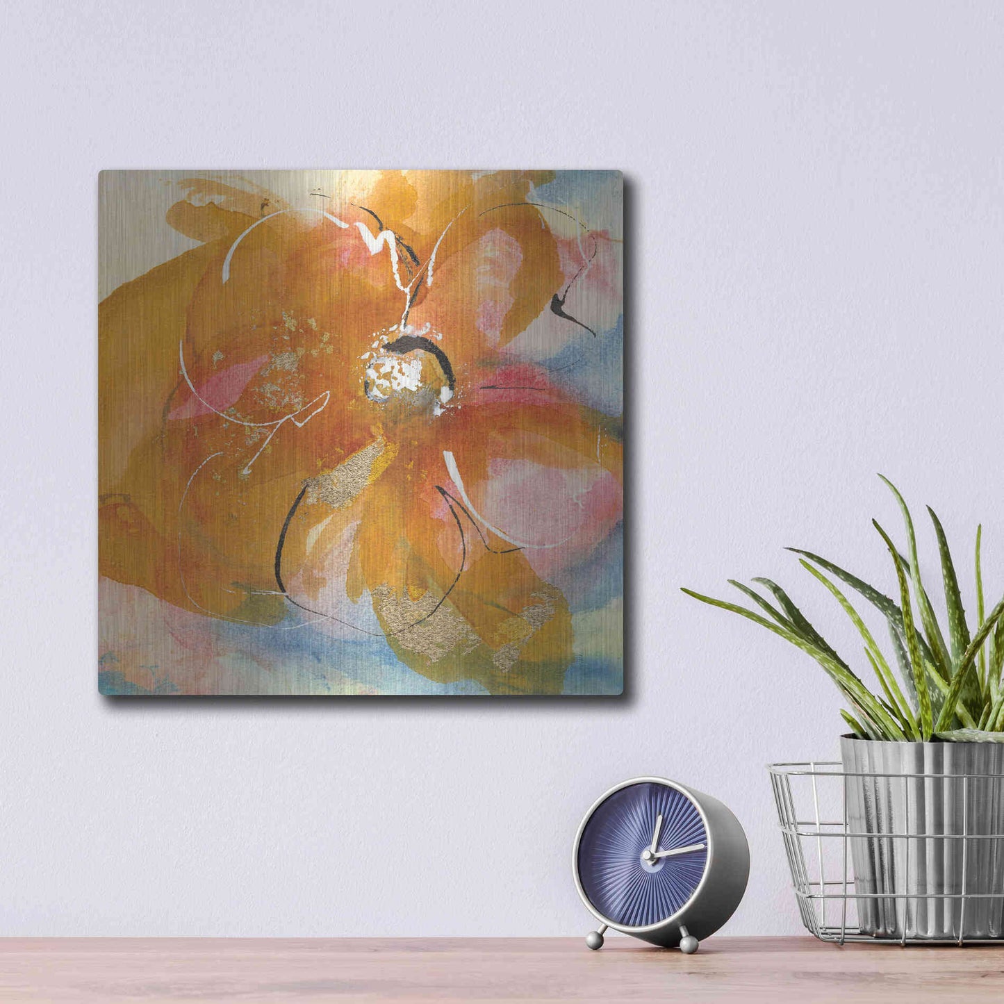 Luxe Metal Art 'Amber Wash Flower I' by Chris Paschke, Metal Wall Art,12x12