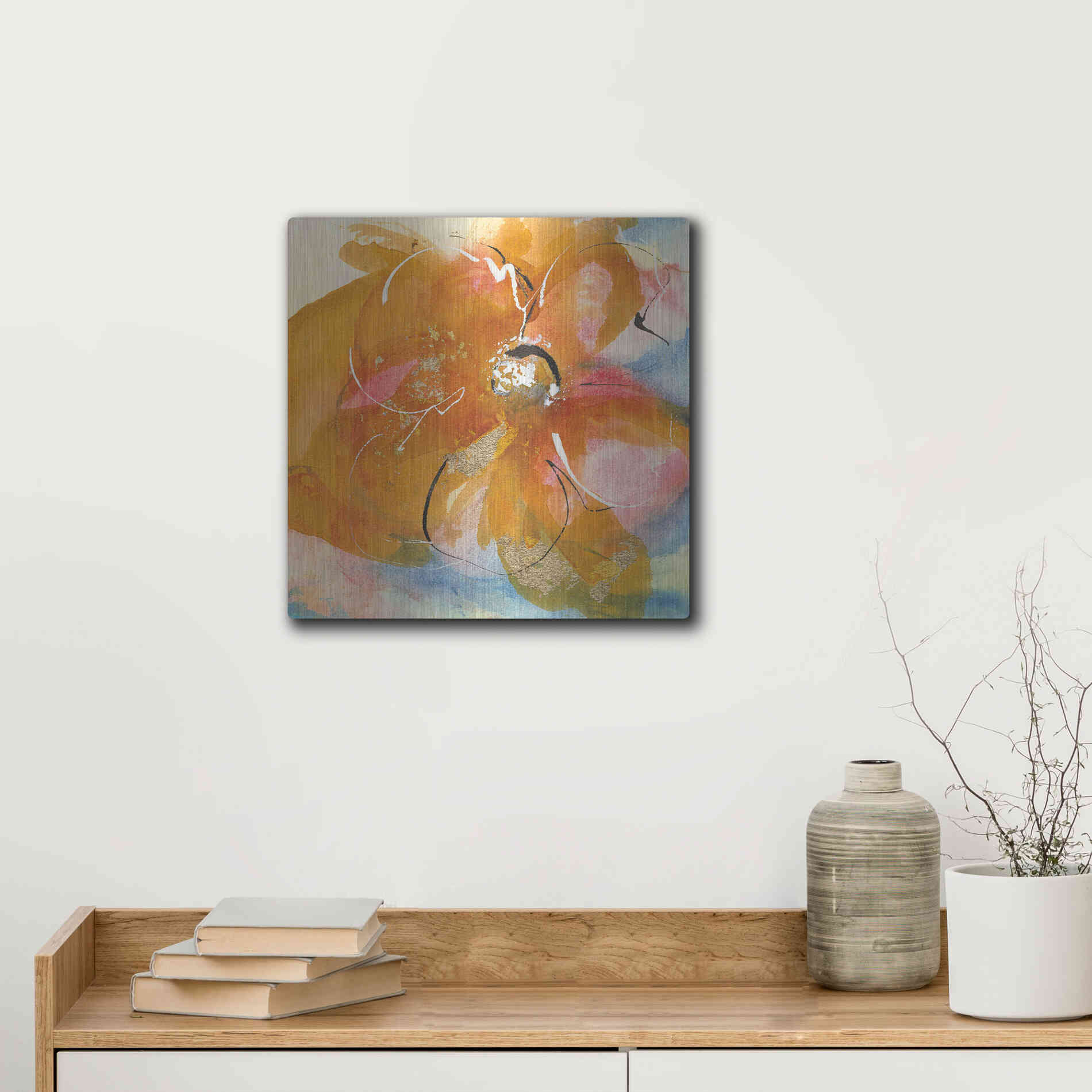 Luxe Metal Art 'Amber Wash Flower I' by Chris Paschke, Metal Wall Art,12x12