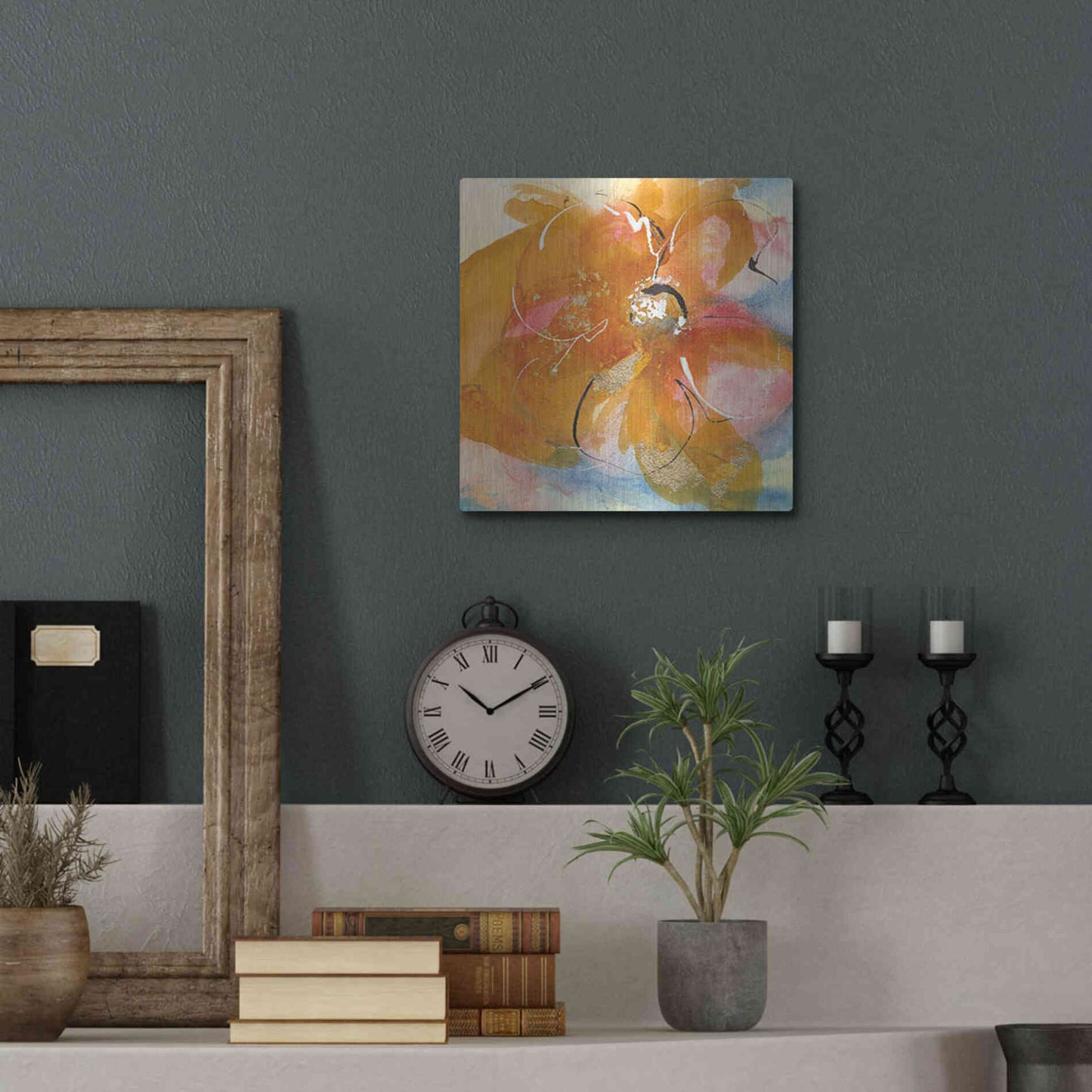 Luxe Metal Art 'Amber Wash Flower I' by Chris Paschke, Metal Wall Art,12x12