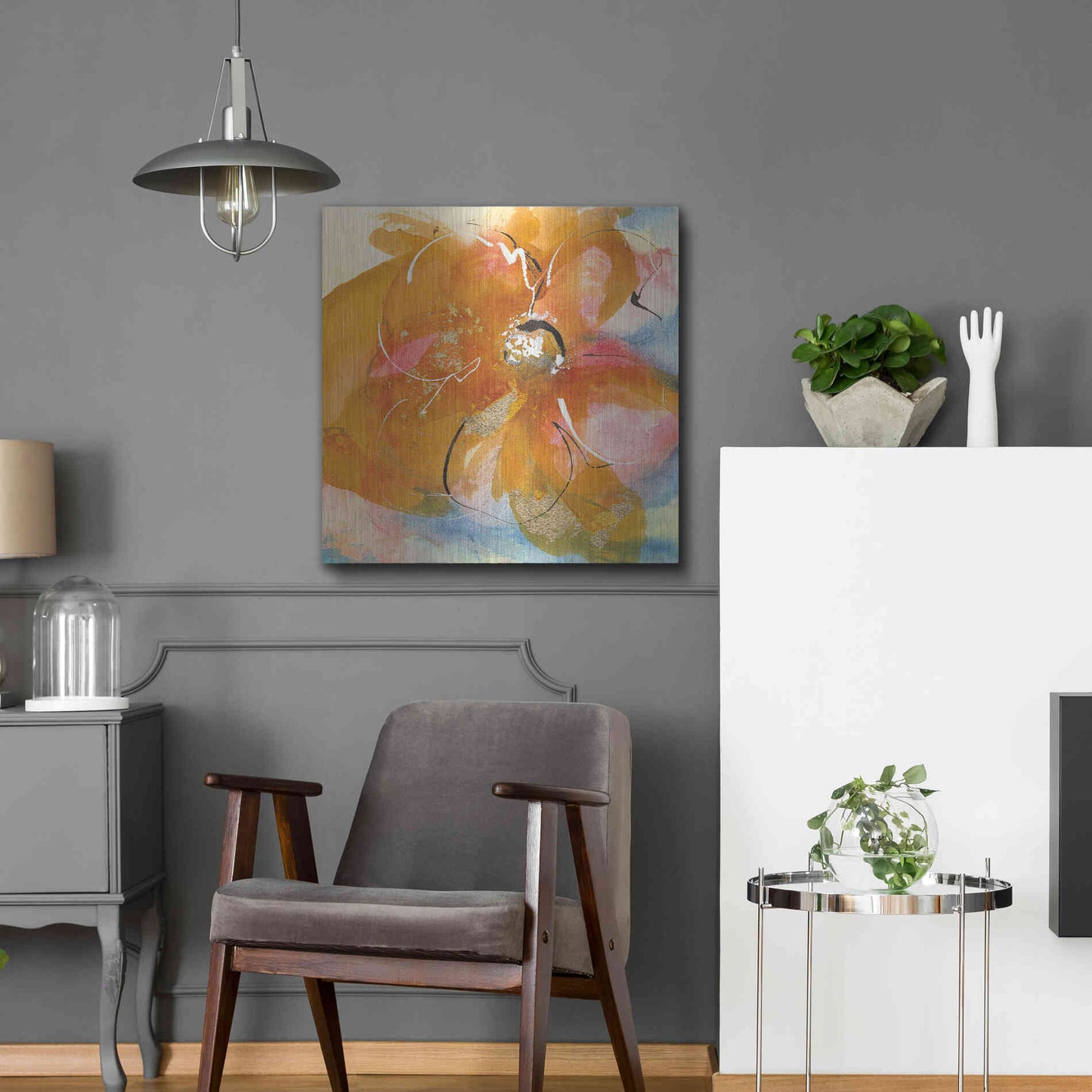 Luxe Metal Art 'Amber Wash Flower I' by Chris Paschke, Metal Wall Art,24x24