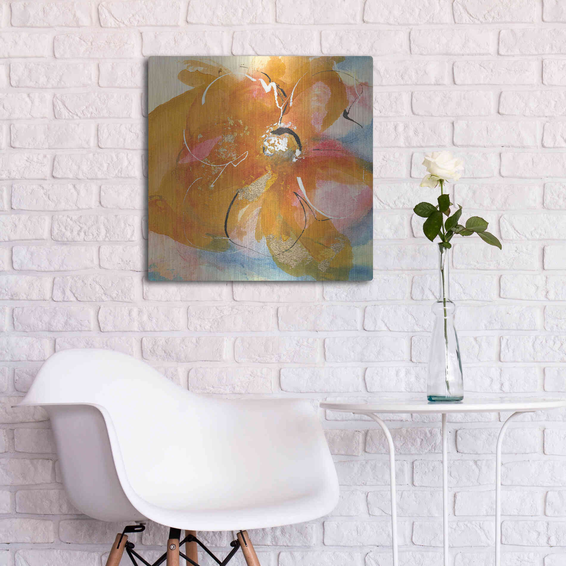 Luxe Metal Art 'Amber Wash Flower I' by Chris Paschke, Metal Wall Art,24x24