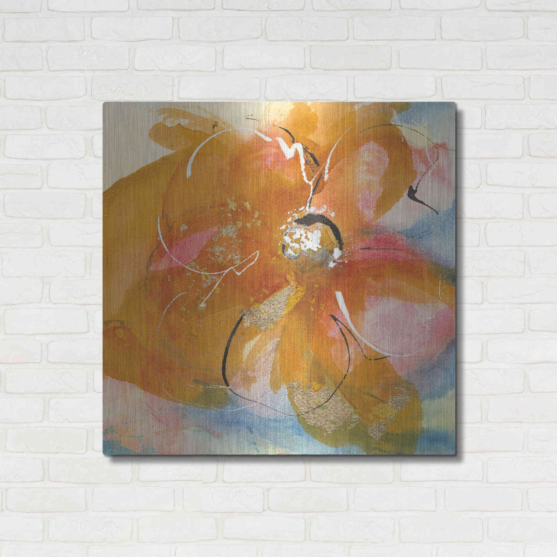 Luxe Metal Art 'Amber Wash Flower I' by Chris Paschke, Metal Wall Art,36x36