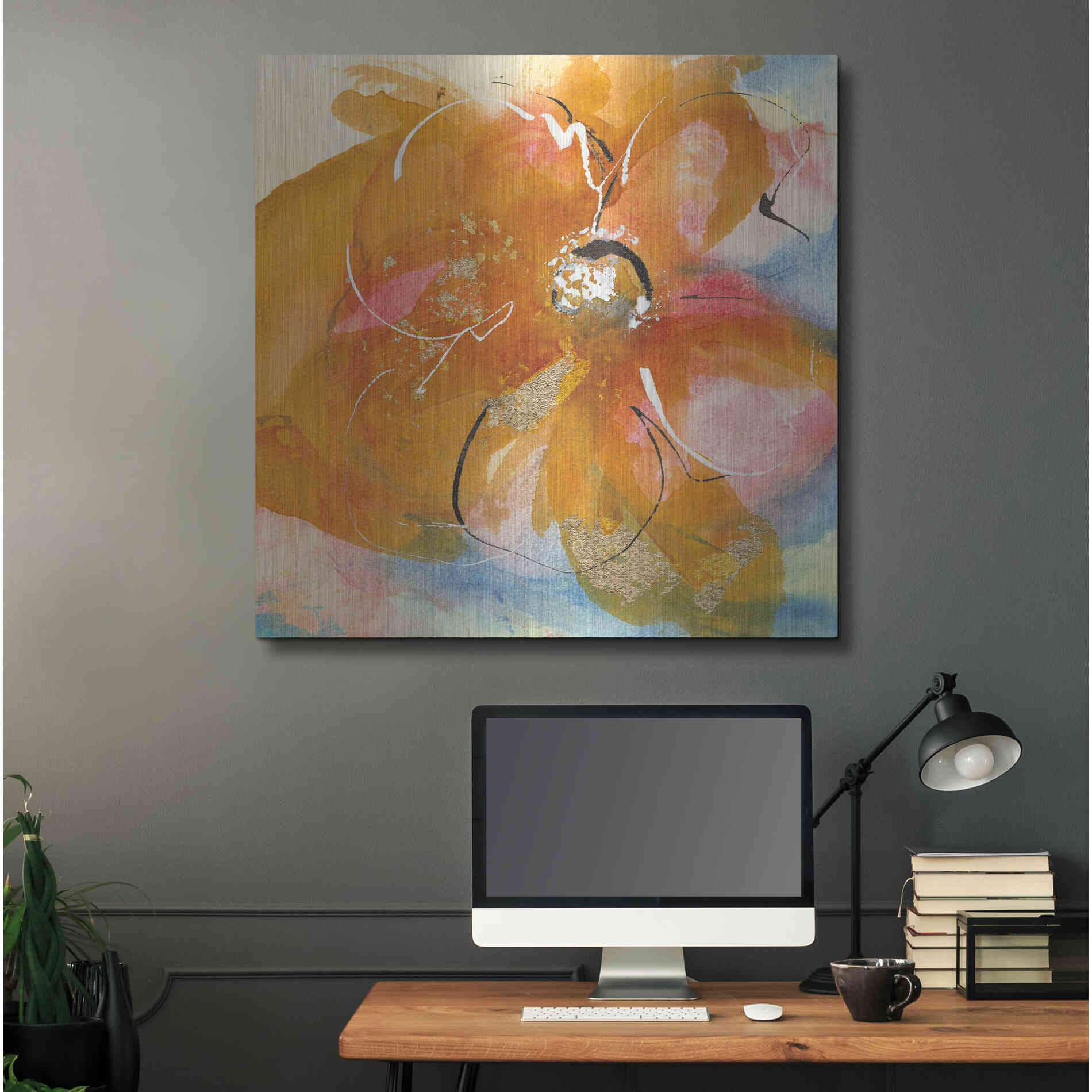 Luxe Metal Art 'Amber Wash Flower I' by Chris Paschke, Metal Wall Art,36x36