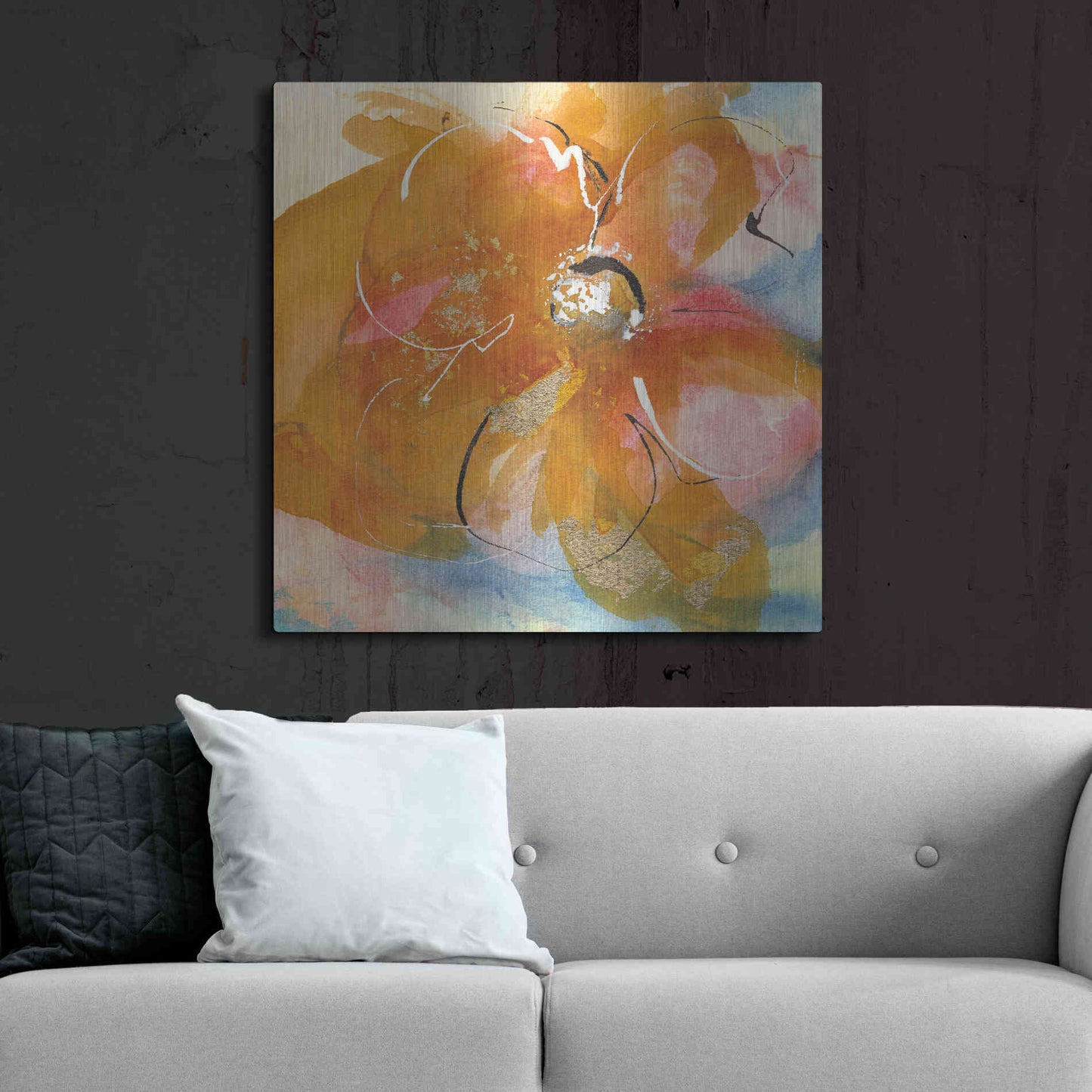 Luxe Metal Art 'Amber Wash Flower I' by Chris Paschke, Metal Wall Art,36x36