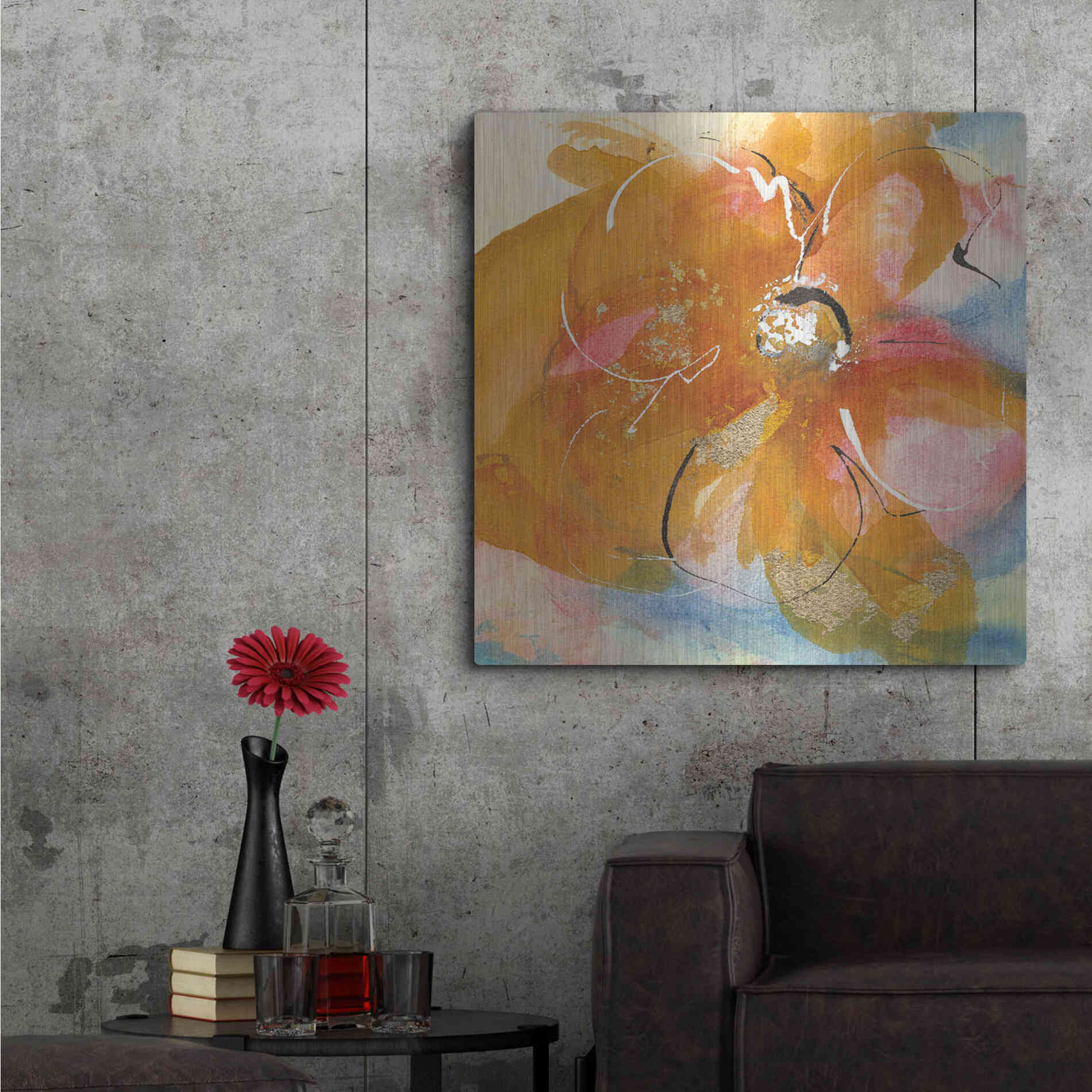 Luxe Metal Art 'Amber Wash Flower I' by Chris Paschke, Metal Wall Art,36x36