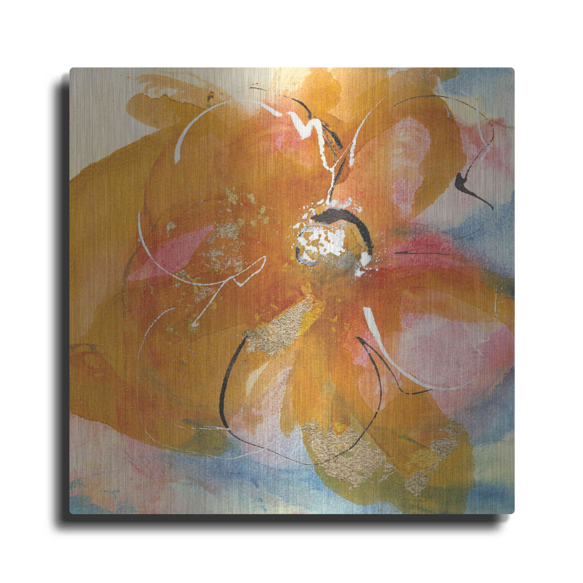 Luxe Metal Art 'Amber Wash Flower I' by Chris Paschke, Metal Wall Art