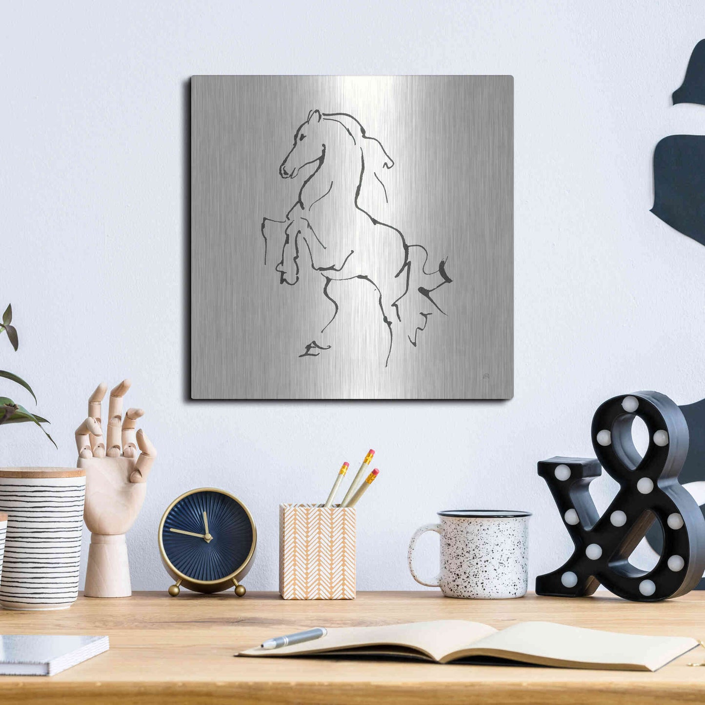 Luxe Metal Art 'Line Horse I' by Chris Paschke, Metal Wall Art,12x12