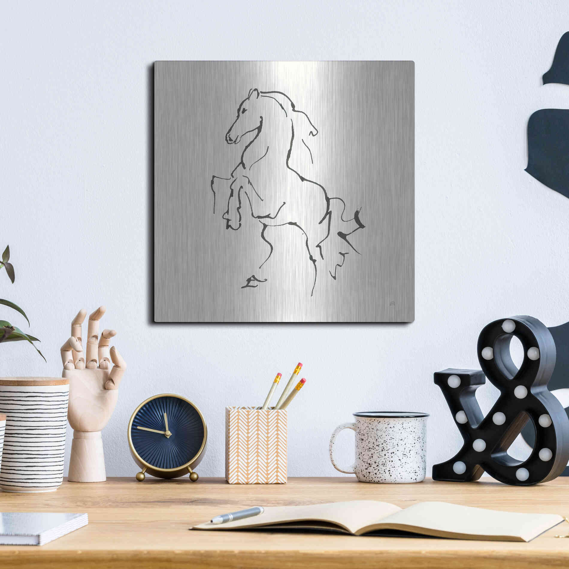 Luxe Metal Art 'Line Horse I' by Chris Paschke, Metal Wall Art,12x12