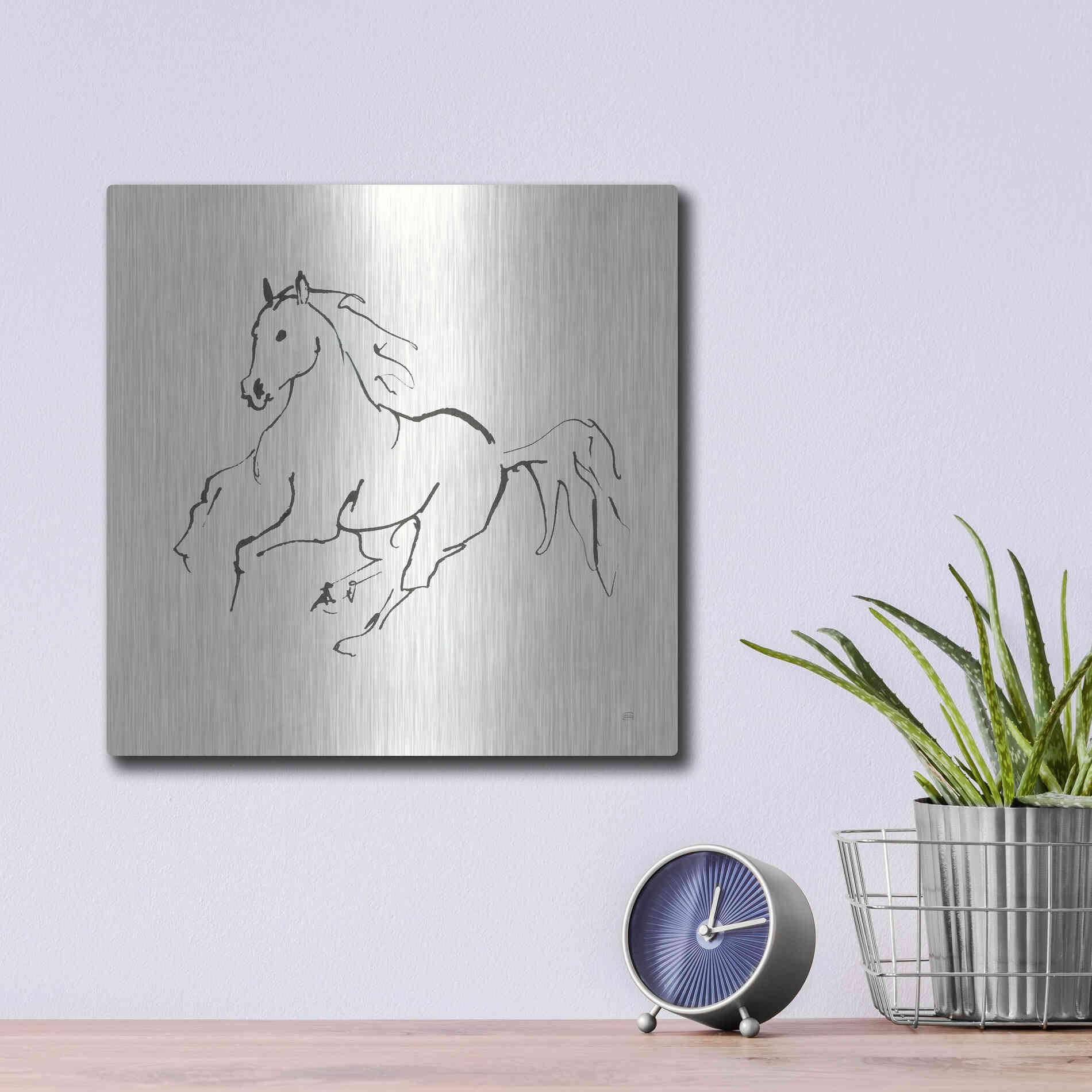 Luxe Metal Art 'Line Horse III' by Chris Paschke, Metal Wall Art,12x12
