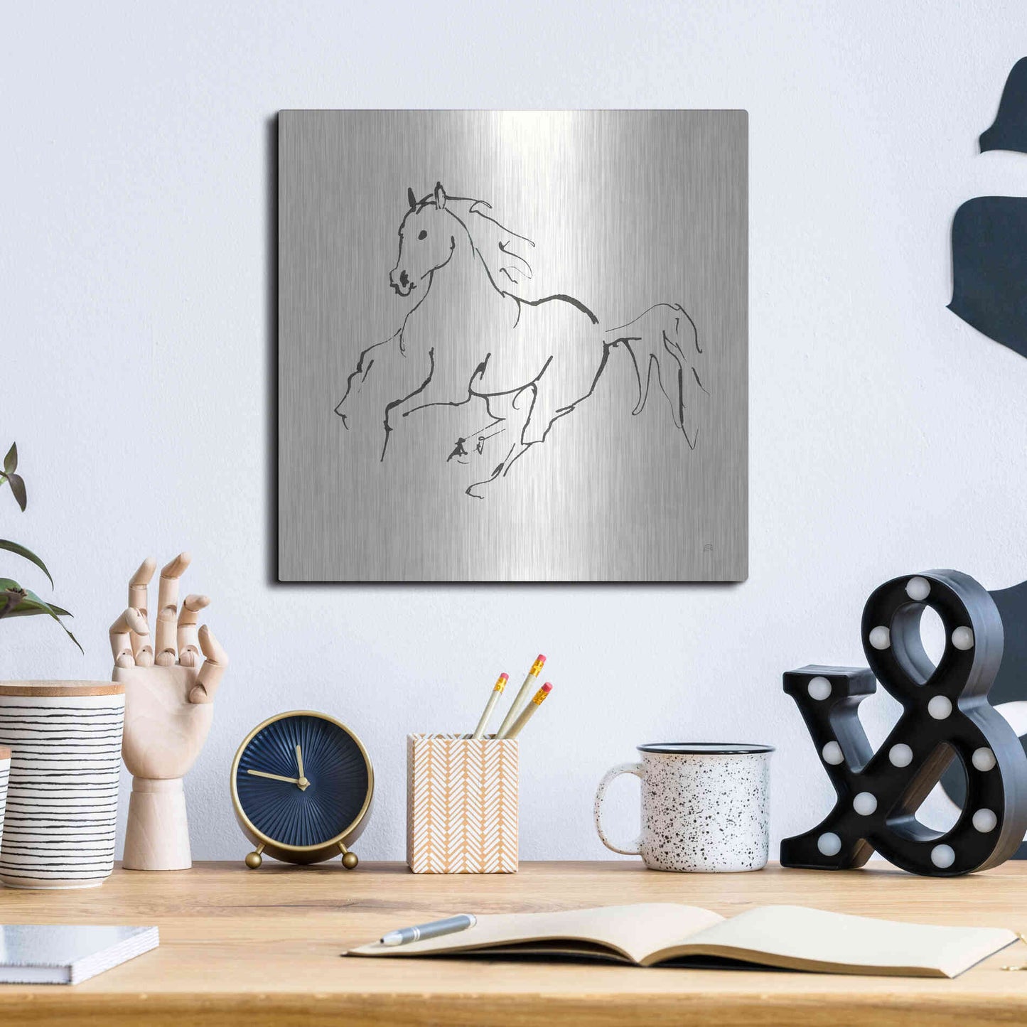 Luxe Metal Art 'Line Horse III' by Chris Paschke, Metal Wall Art,12x12