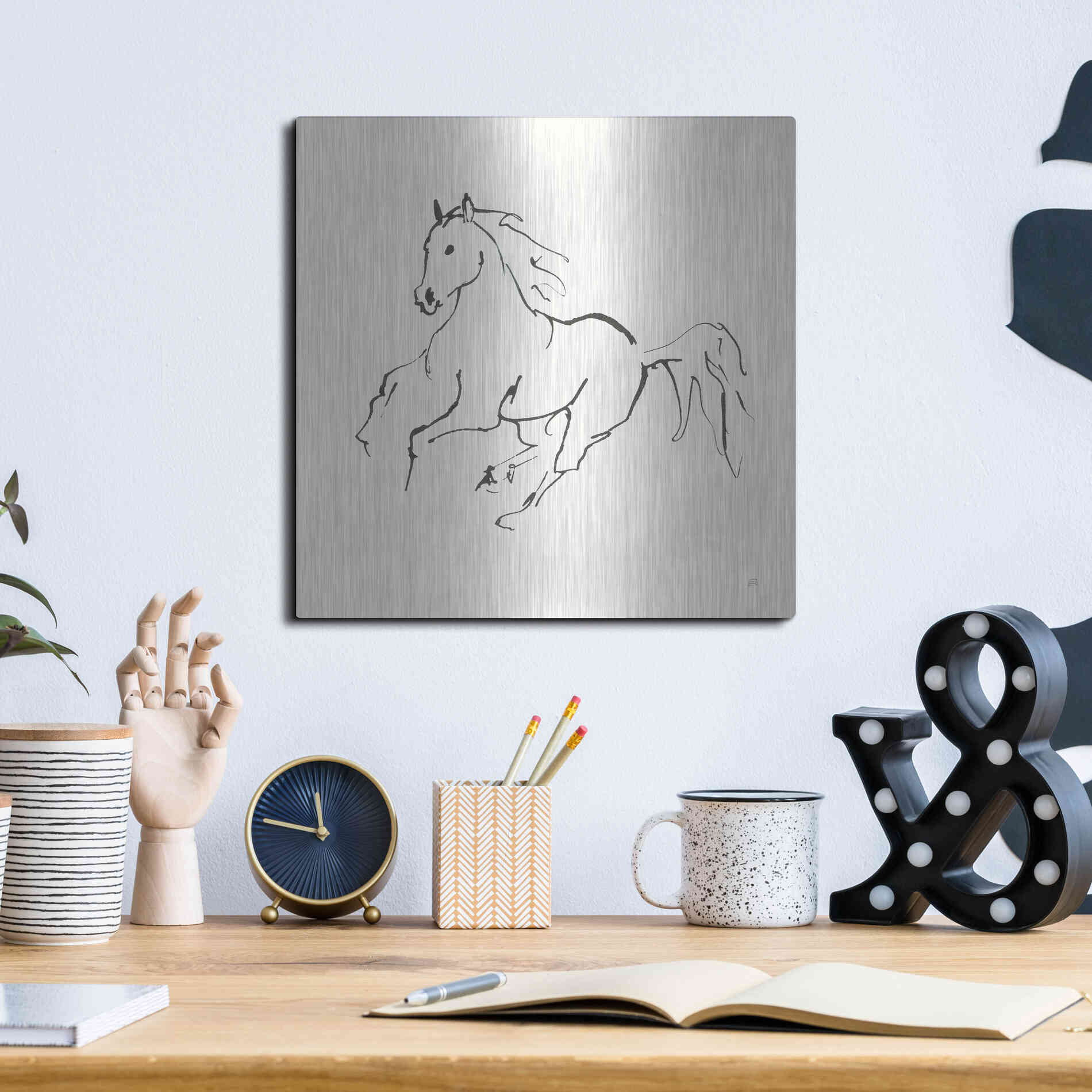 Luxe Metal Art 'Line Horse III' by Chris Paschke, Metal Wall Art,12x12
