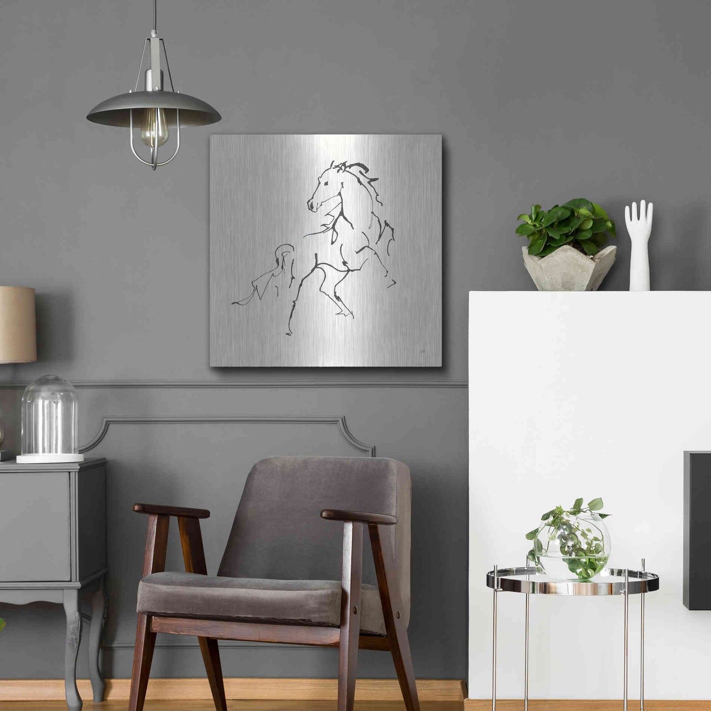 Luxe Metal Art 'Line Horse IV' by Chris Paschke, Metal Wall Art,24x24