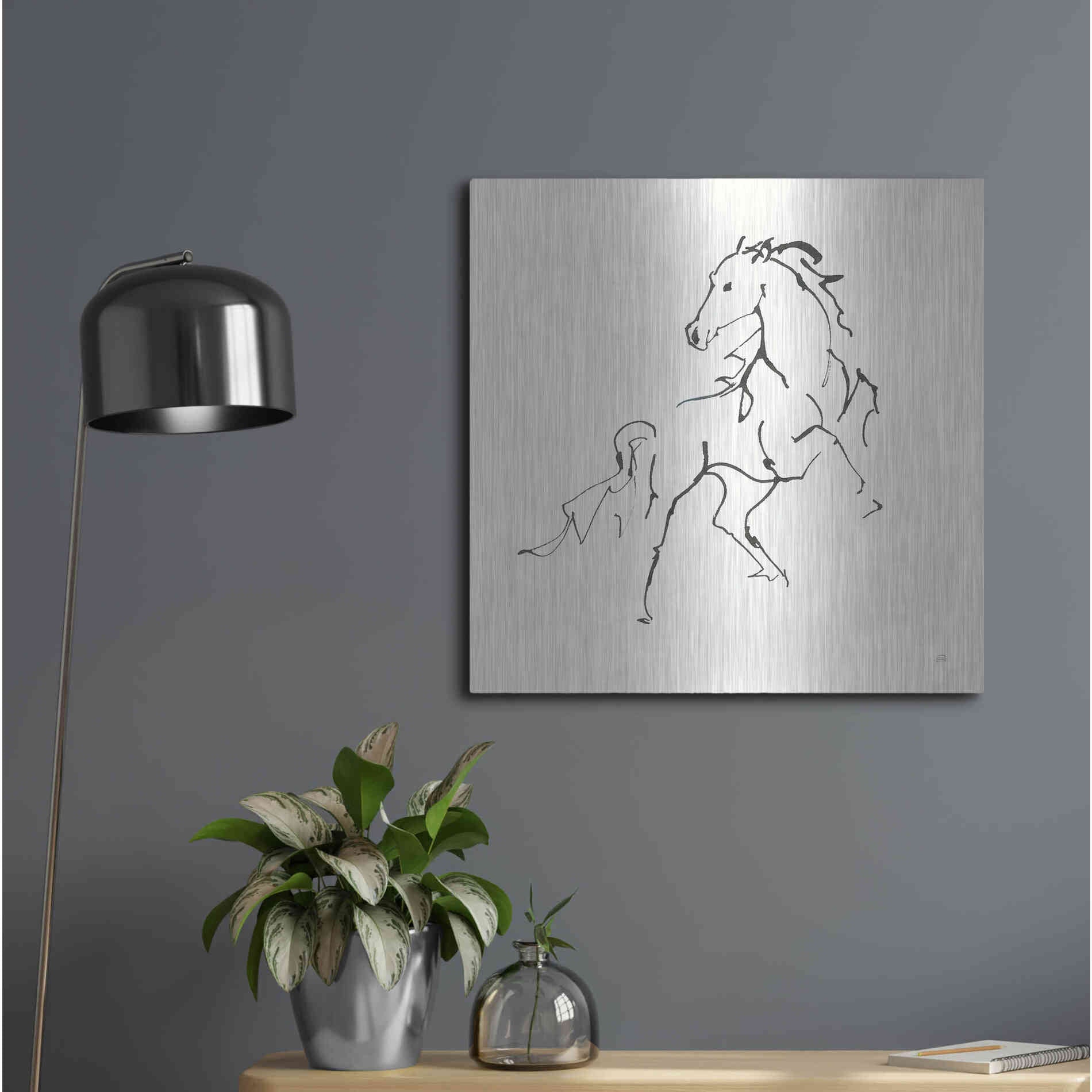 Luxe Metal Art 'Line Horse IV' by Chris Paschke, Metal Wall Art,24x24