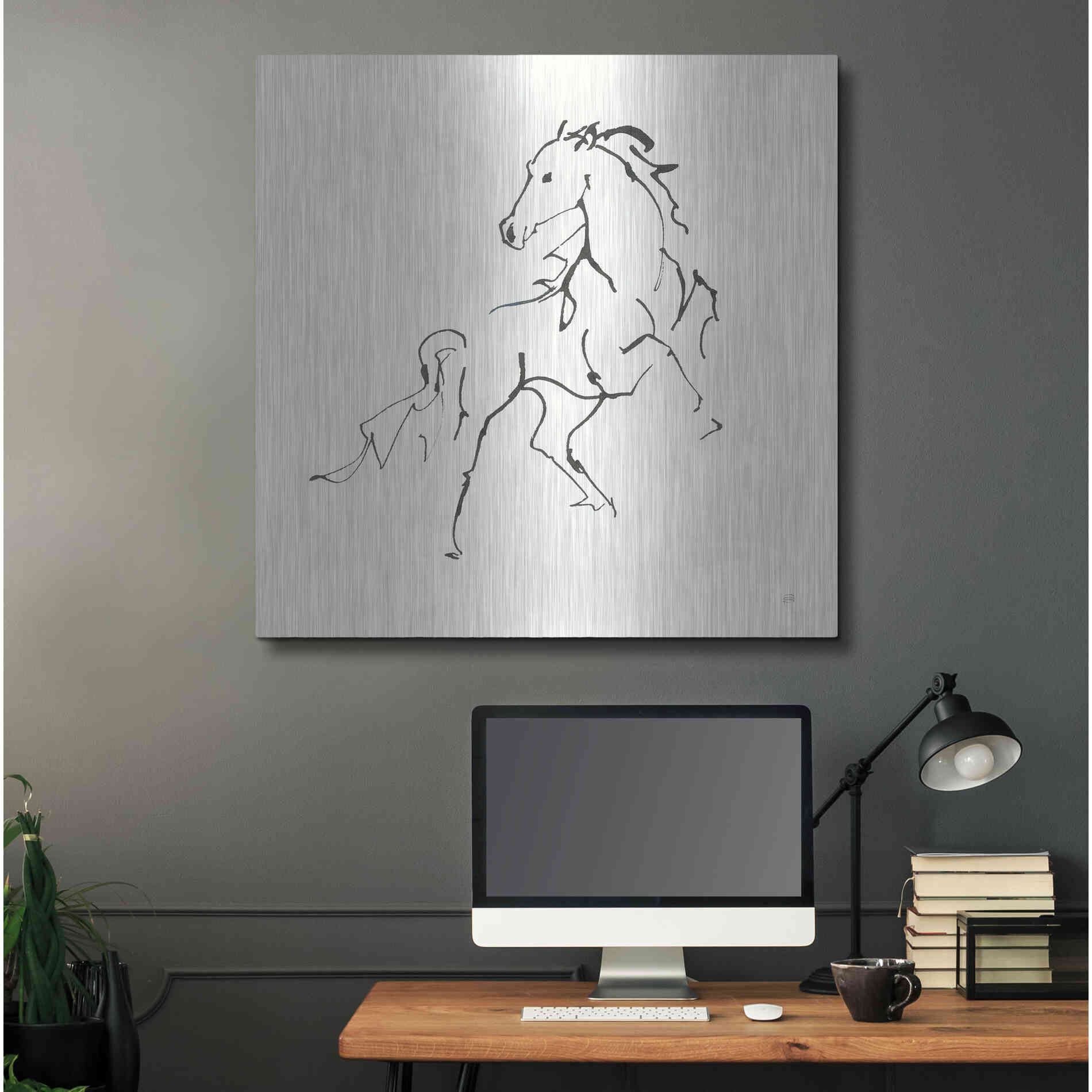 Luxe Metal Art 'Line Horse IV' by Chris Paschke, Metal Wall Art,36x36